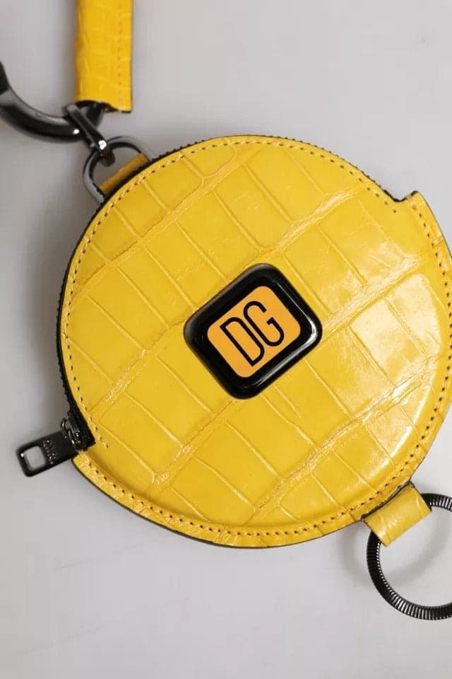 Yellow Round Leather DG Logo Coin Purse Lanyard Wallet - 6