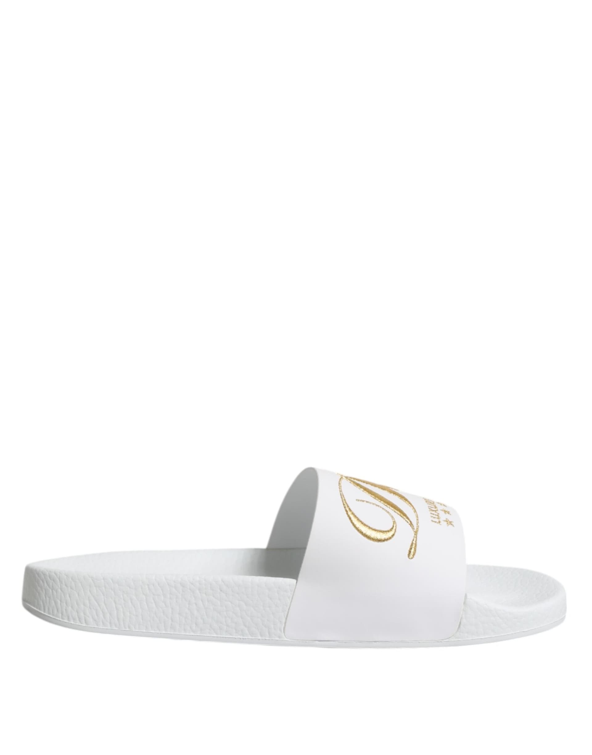 White Leather Slides Sandals Beachwear Shoes - 6