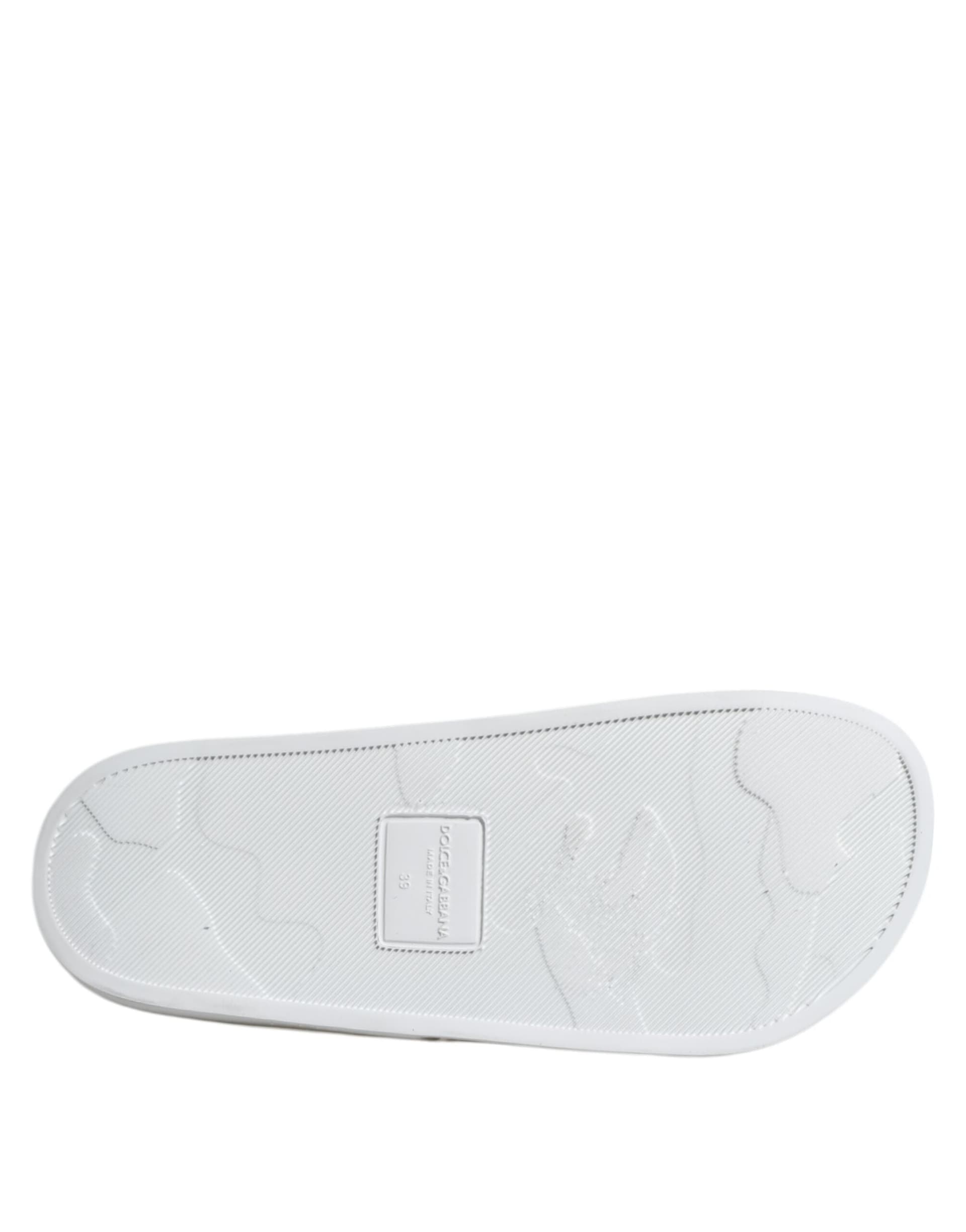 White Leather Slides Sandals Beachwear Shoes - 8