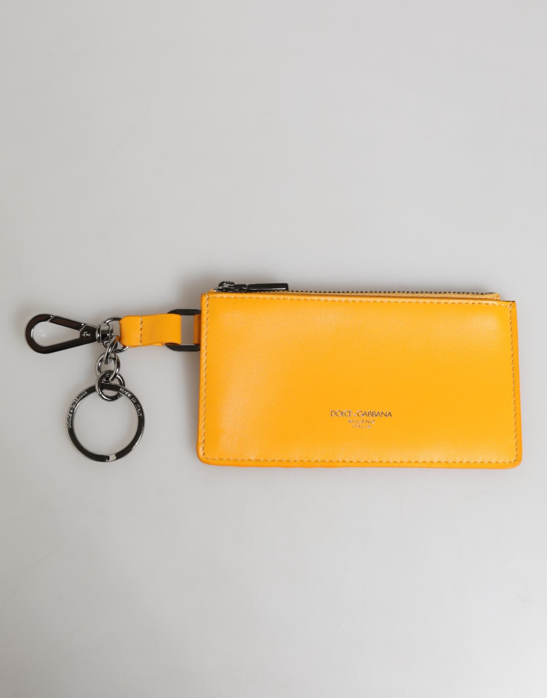 Yellow Orange Leather Credit Card Key Holder Clip On Wallet - 2