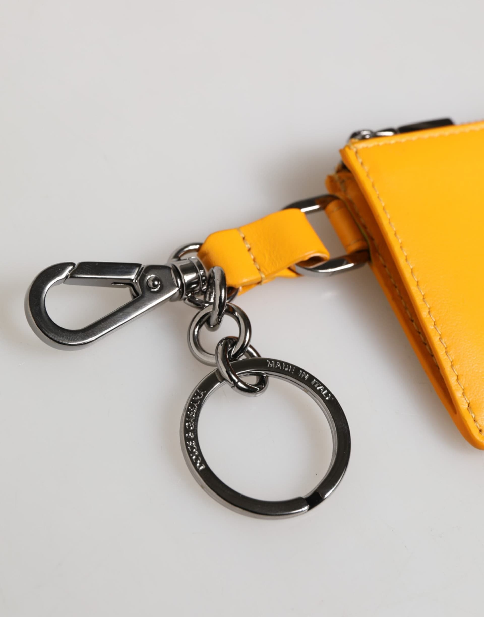 Yellow Orange Leather Credit Card Key Holder Clip On Wallet - 3