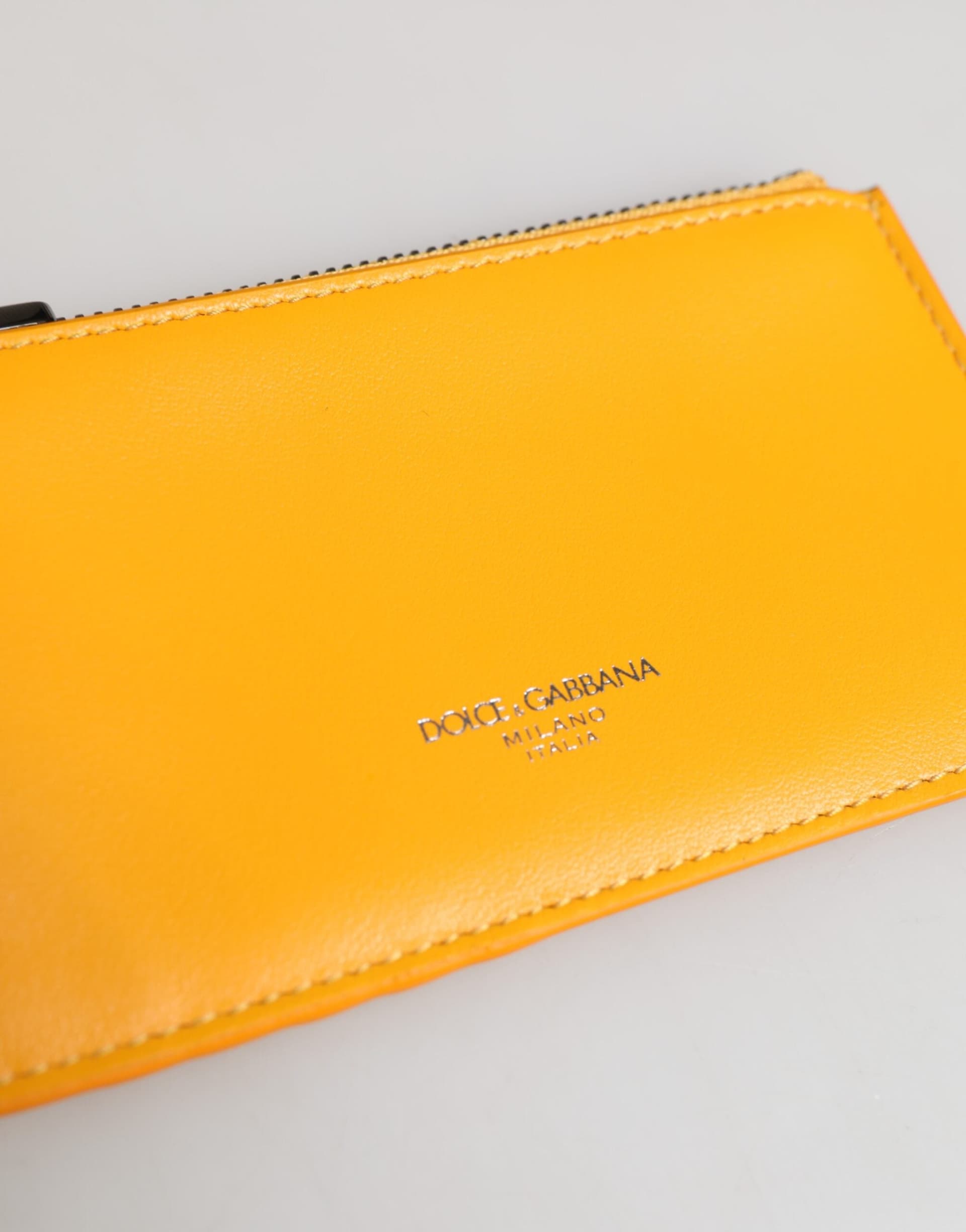 Yellow Orange Leather Credit Card Key Holder Clip On Wallet - 4