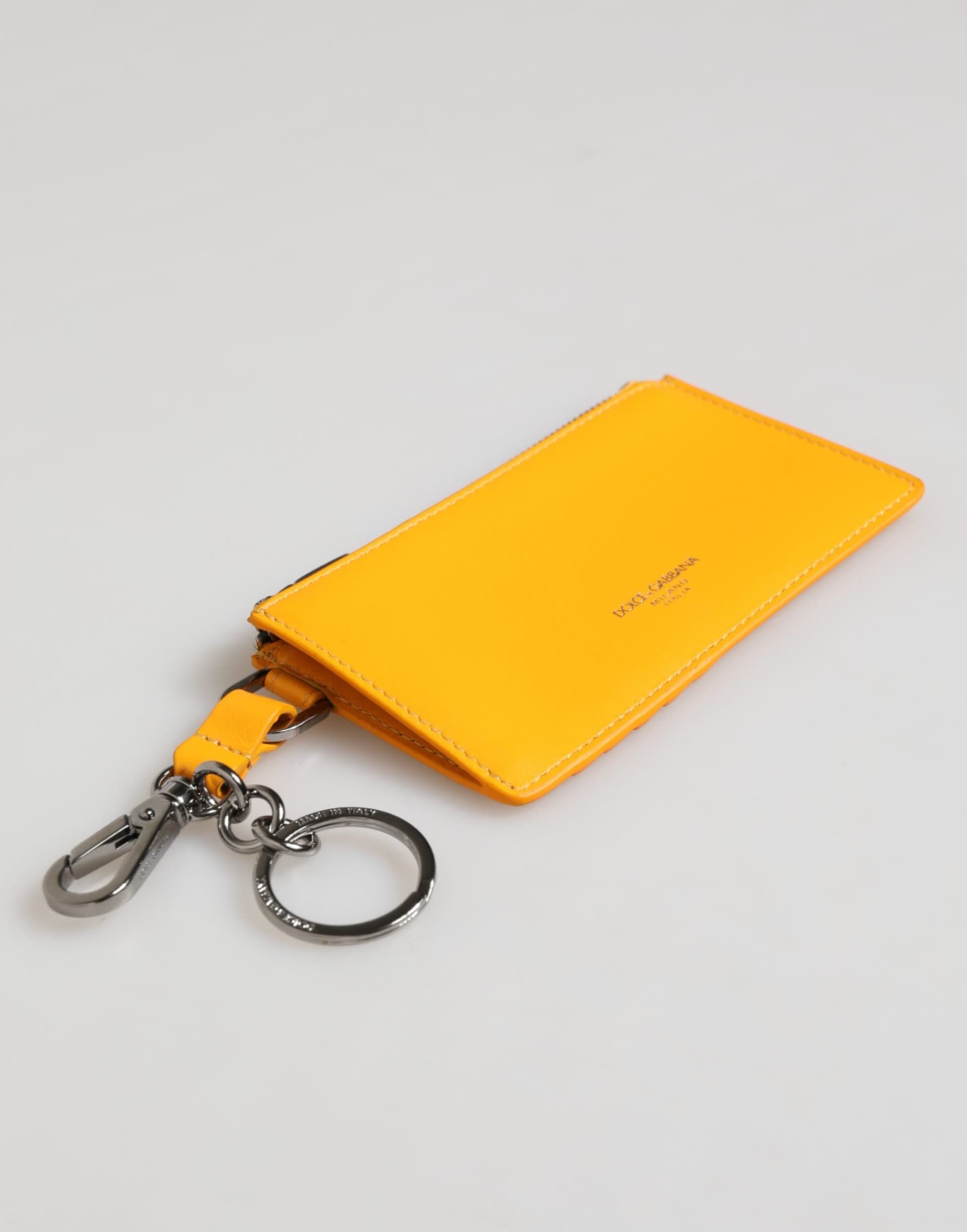 Yellow Orange Leather Credit Card Key Holder Clip On Wallet - 5
