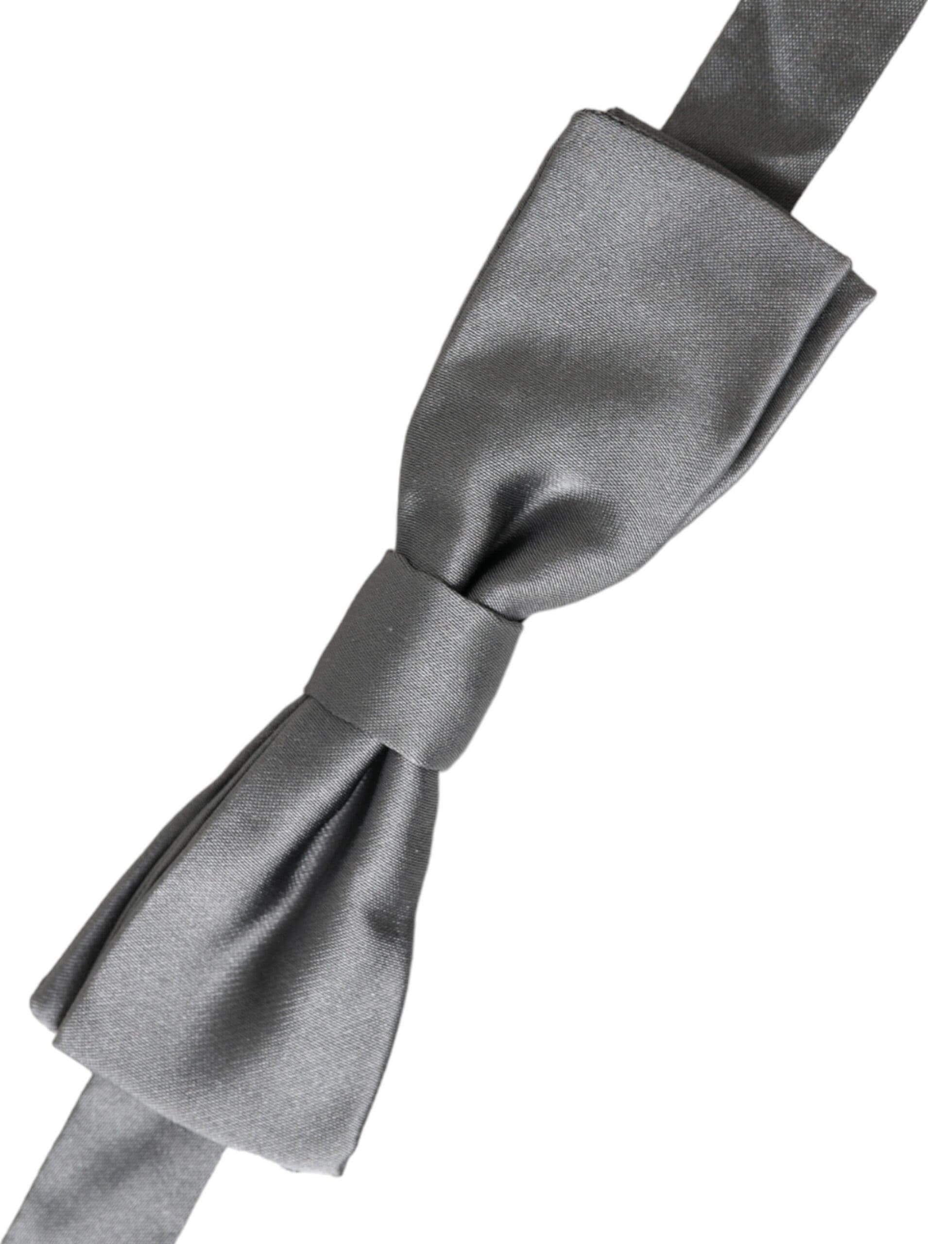 Gray Satin Silk Adjustable Neck Men Papillon Bow Tie - 3