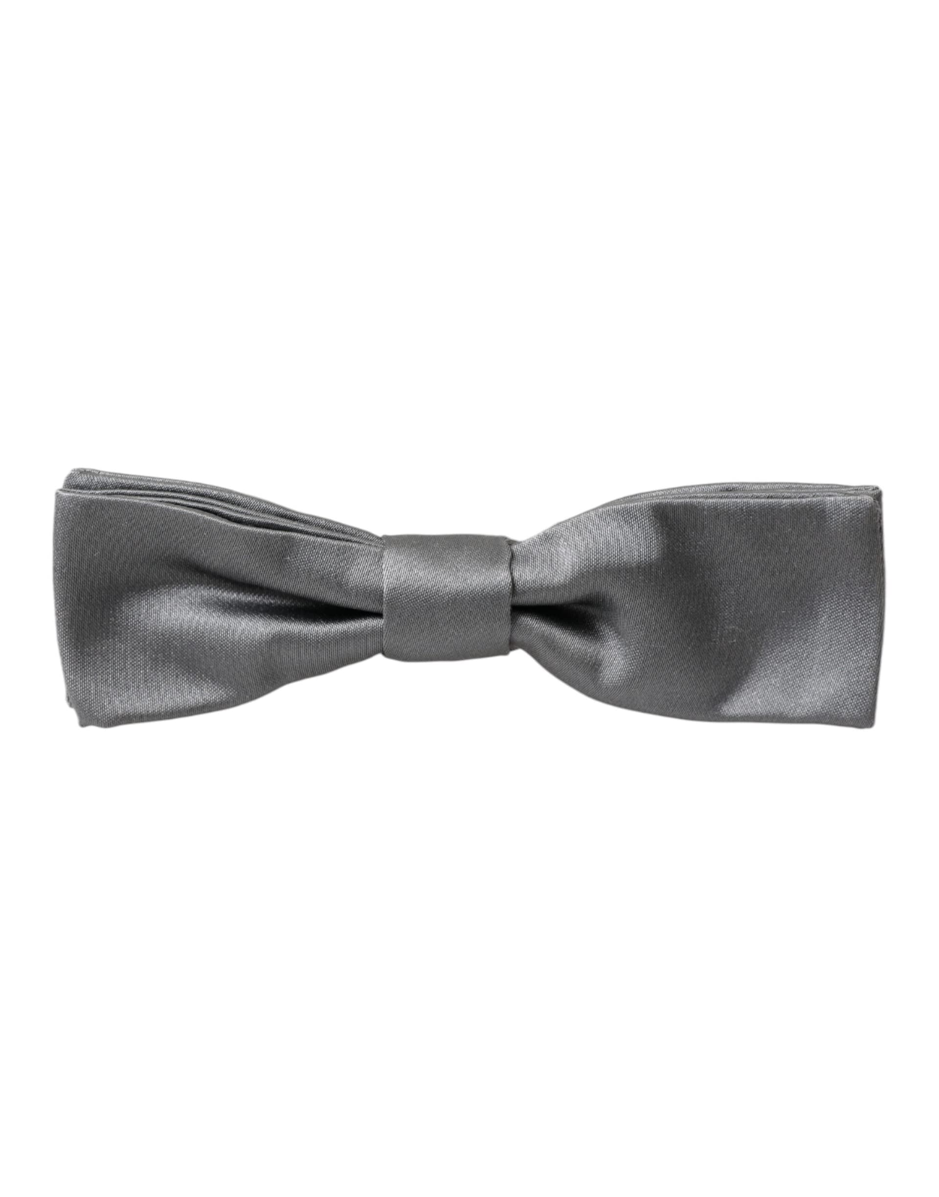 Gray Satin Silk Adjustable Neck Men Papillon Bow Tie - 4