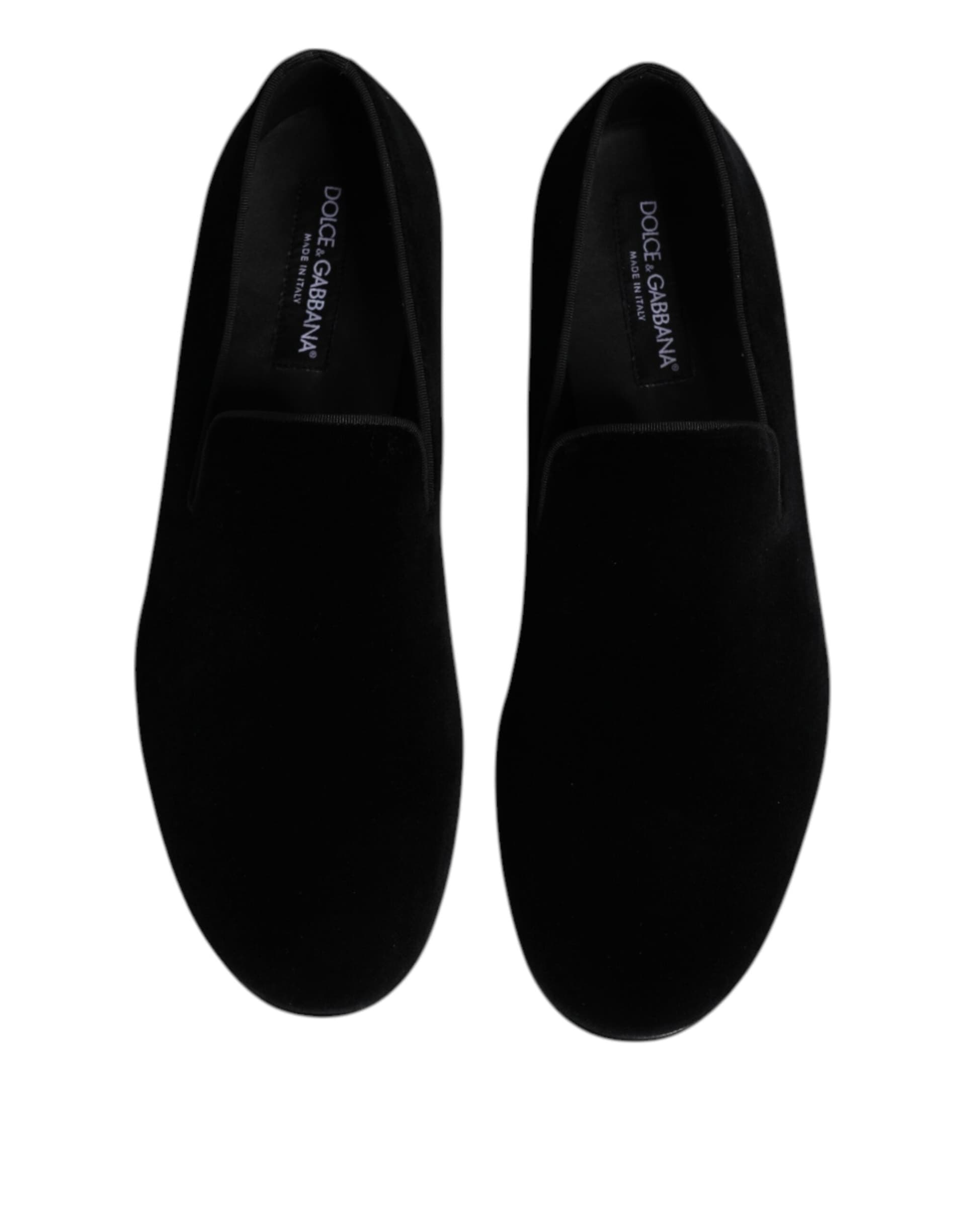 Black Velvet Slip On Loafers Formal Shoes - 2