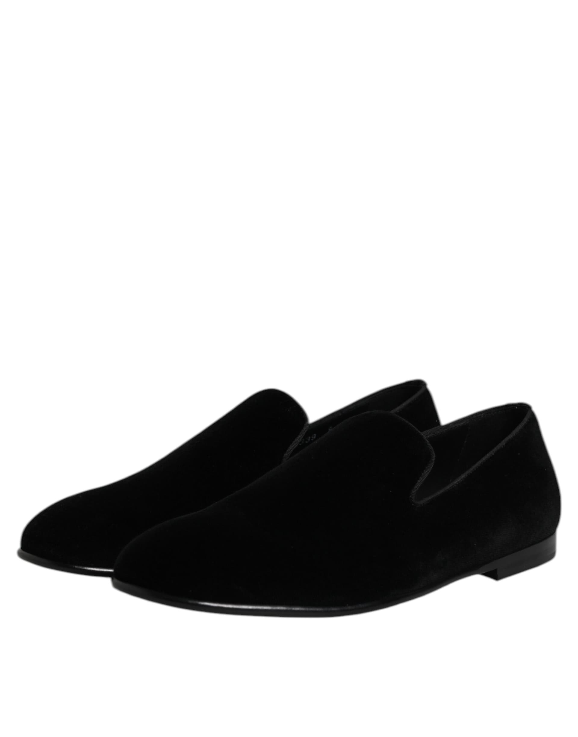 Black Velvet Slip On Loafers Formal Shoes - 3