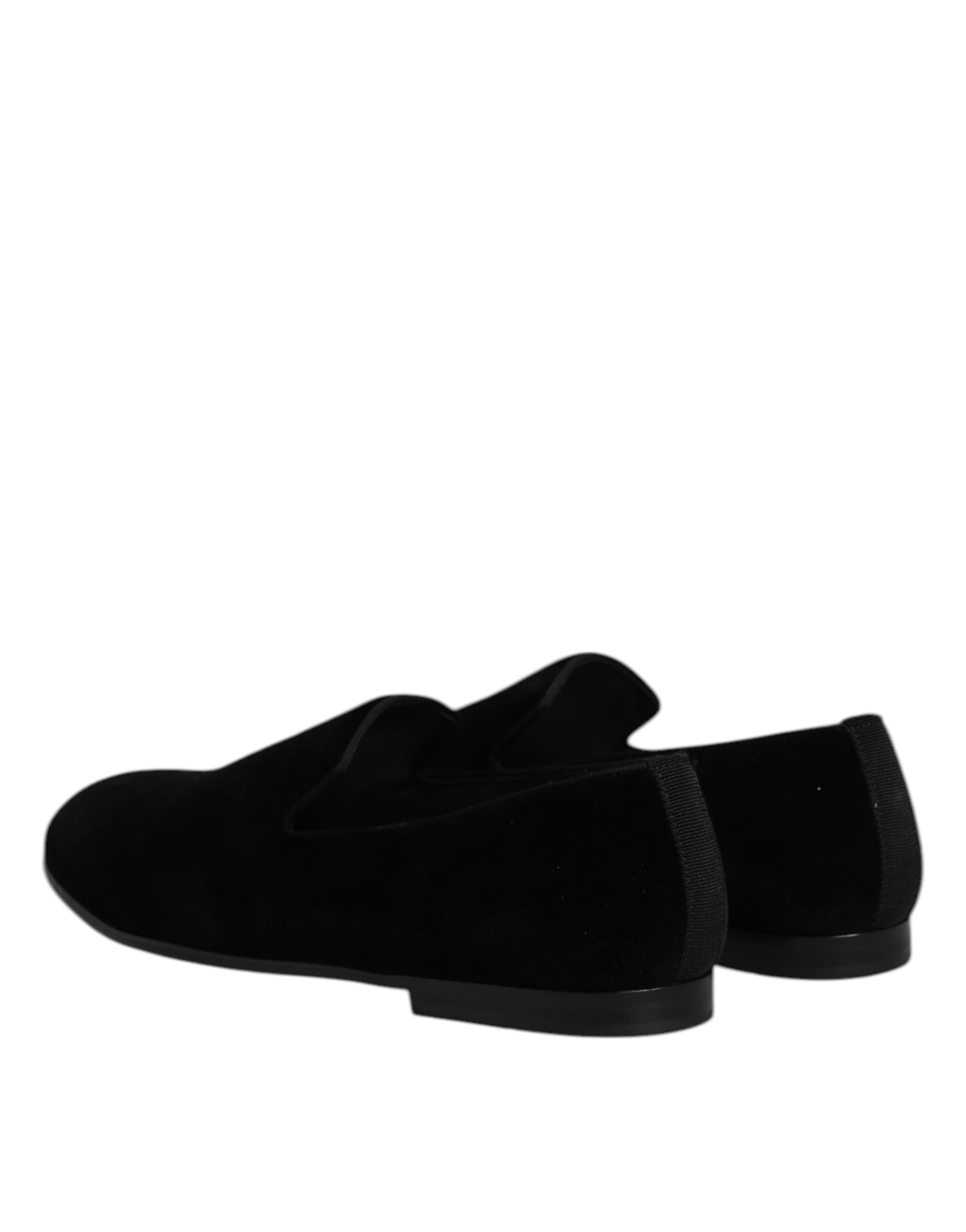 Black Velvet Slip On Loafers Formal Shoes - 4