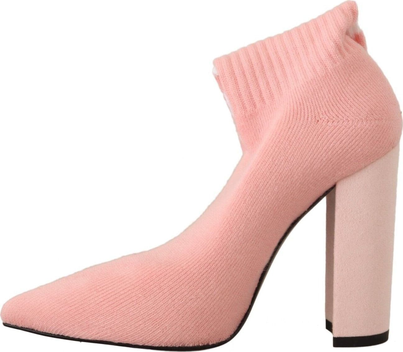 Pink Suede Logo Socks Block Heel Ankle Boots Shoes - 3