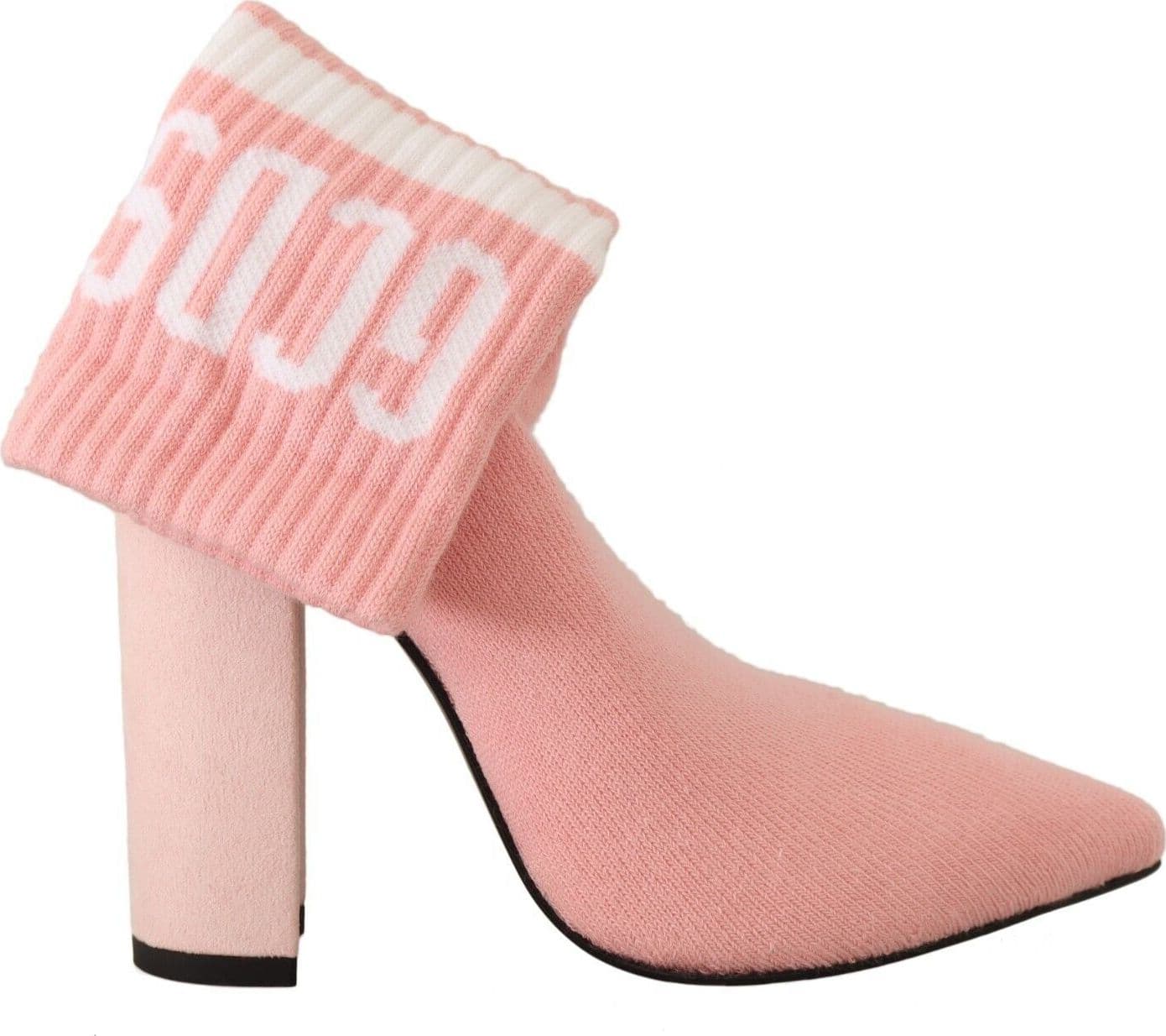 Pink Suede Logo Socks Block Heel Ankle Boots Shoes - 4
