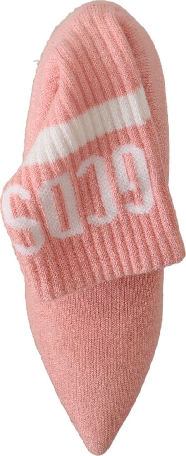 Pink Suede Logo Socks Block Heel Ankle Boots Shoes - 6