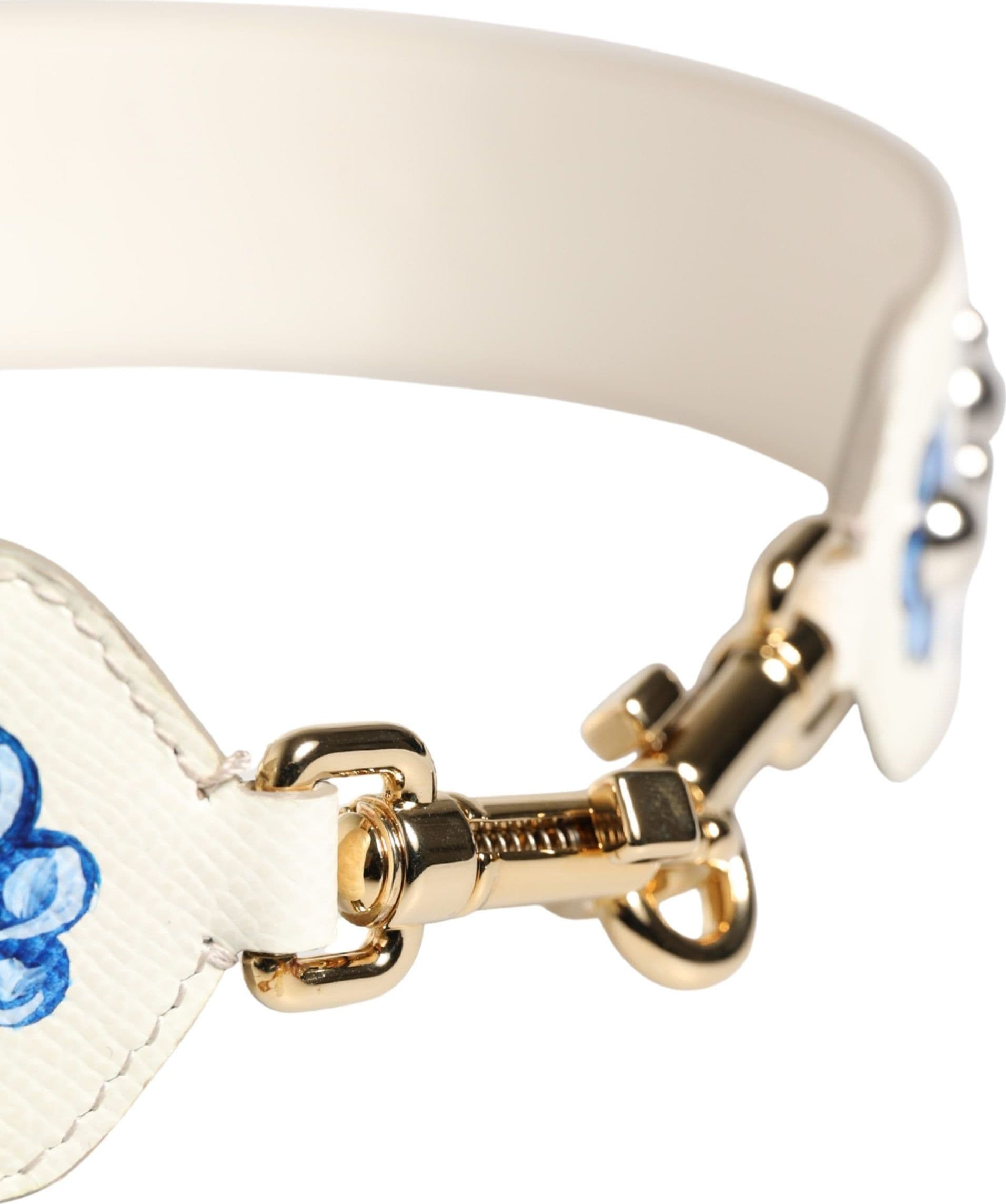 White Blue Floral Leather Stud Accessory Shoulder Strap - 4