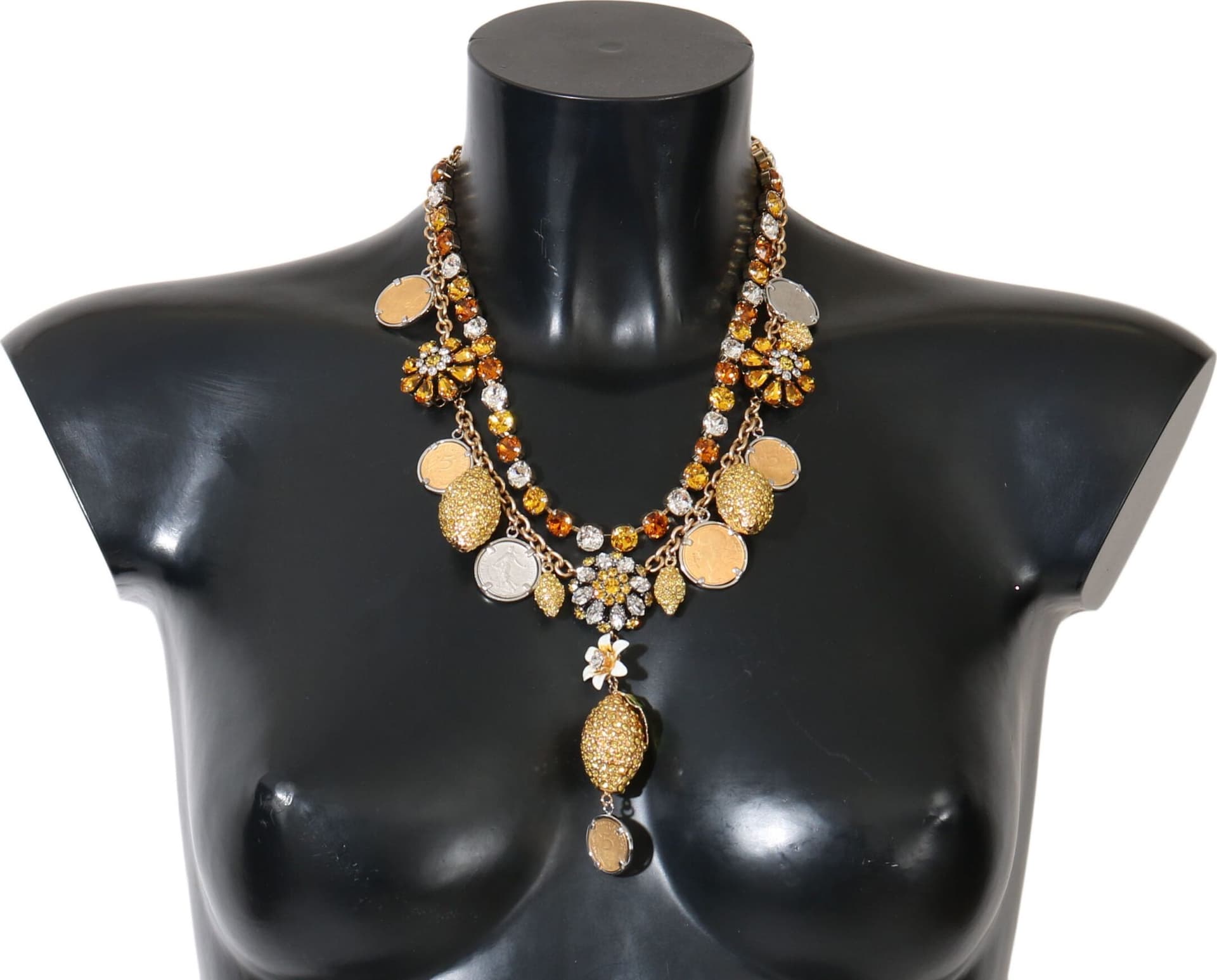 Gold Brass Crystal Logo Pineapple Statement Necklace - 3