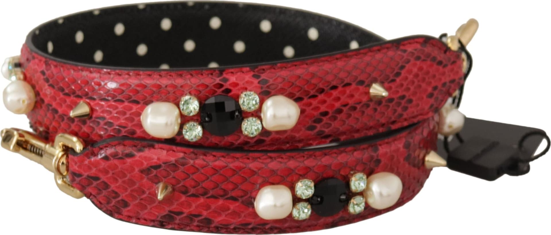 Red Python Leather Crystals Reversible Shoulder Strap - 2
