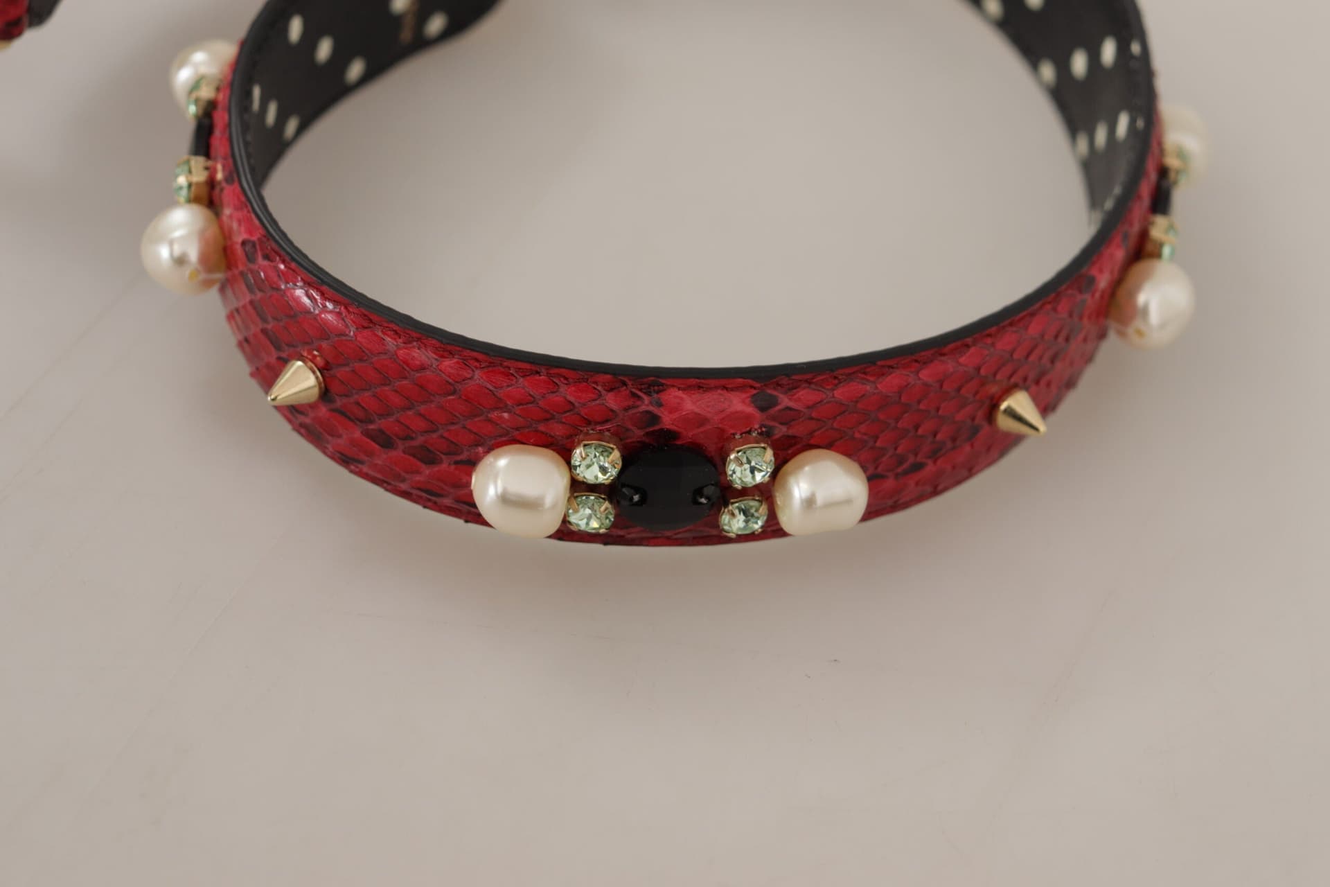 Red Python Leather Crystals Reversible Shoulder Strap - 5