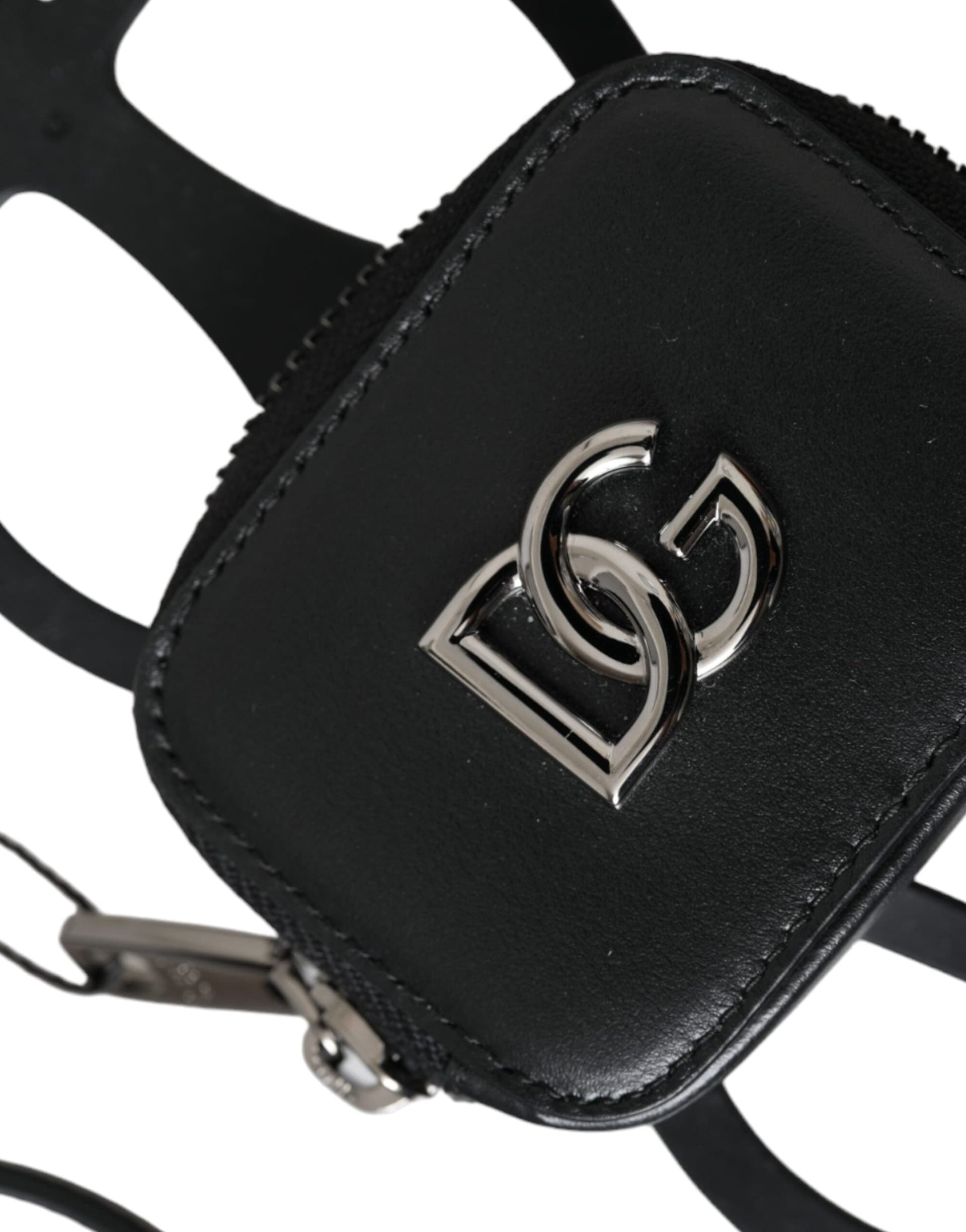 Black Calfskin Leather DG Logo Coin Purse Lanyard Wallet - 3