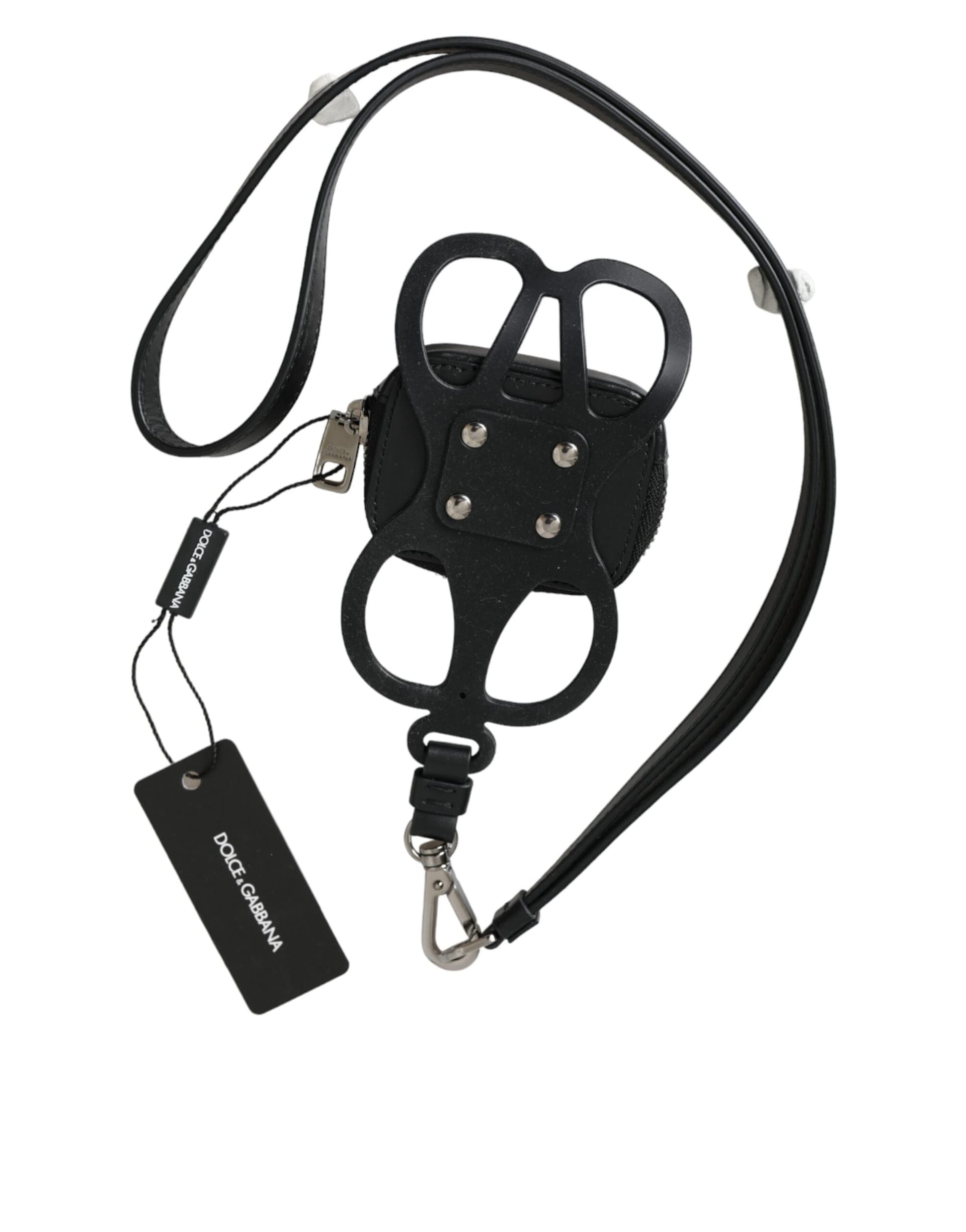 Black Calfskin Leather DG Logo Coin Purse Lanyard Wallet - 4