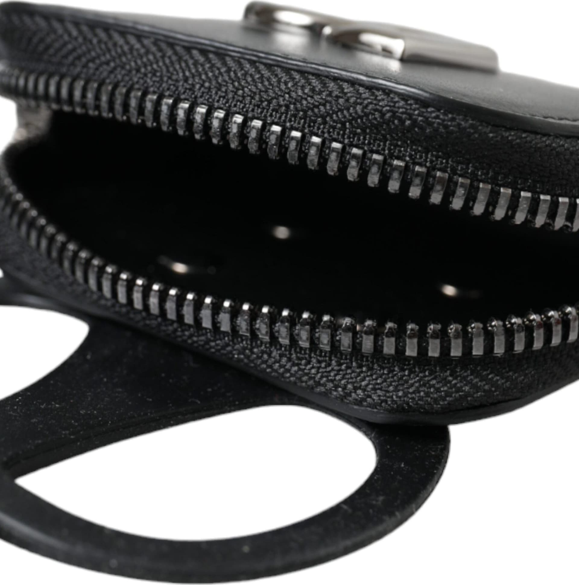 Black Calfskin Leather DG Logo Coin Purse Lanyard Wallet - 6
