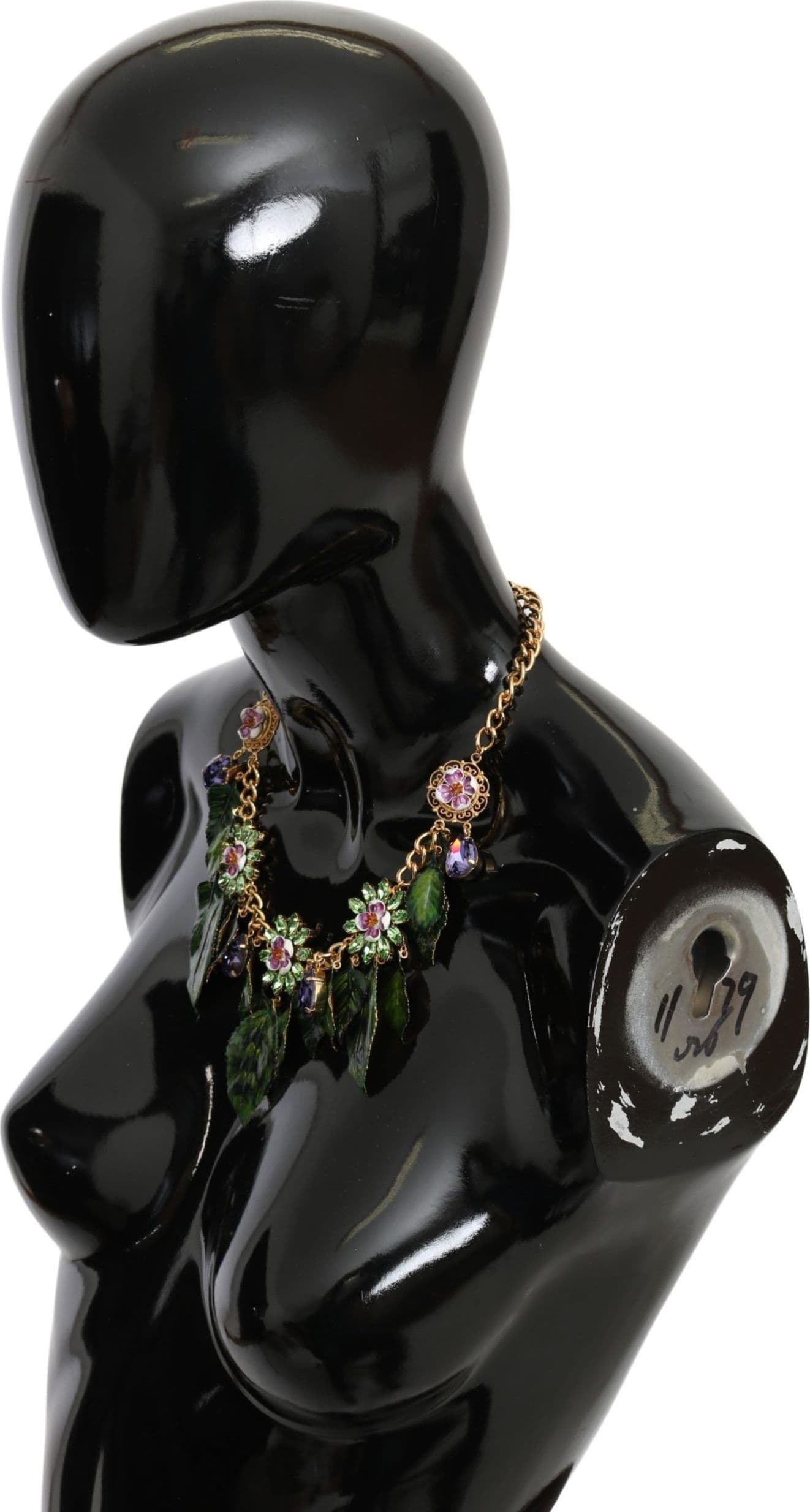 Green Leaves Gold Brass Crystal Flower Pendant Necklace - 5