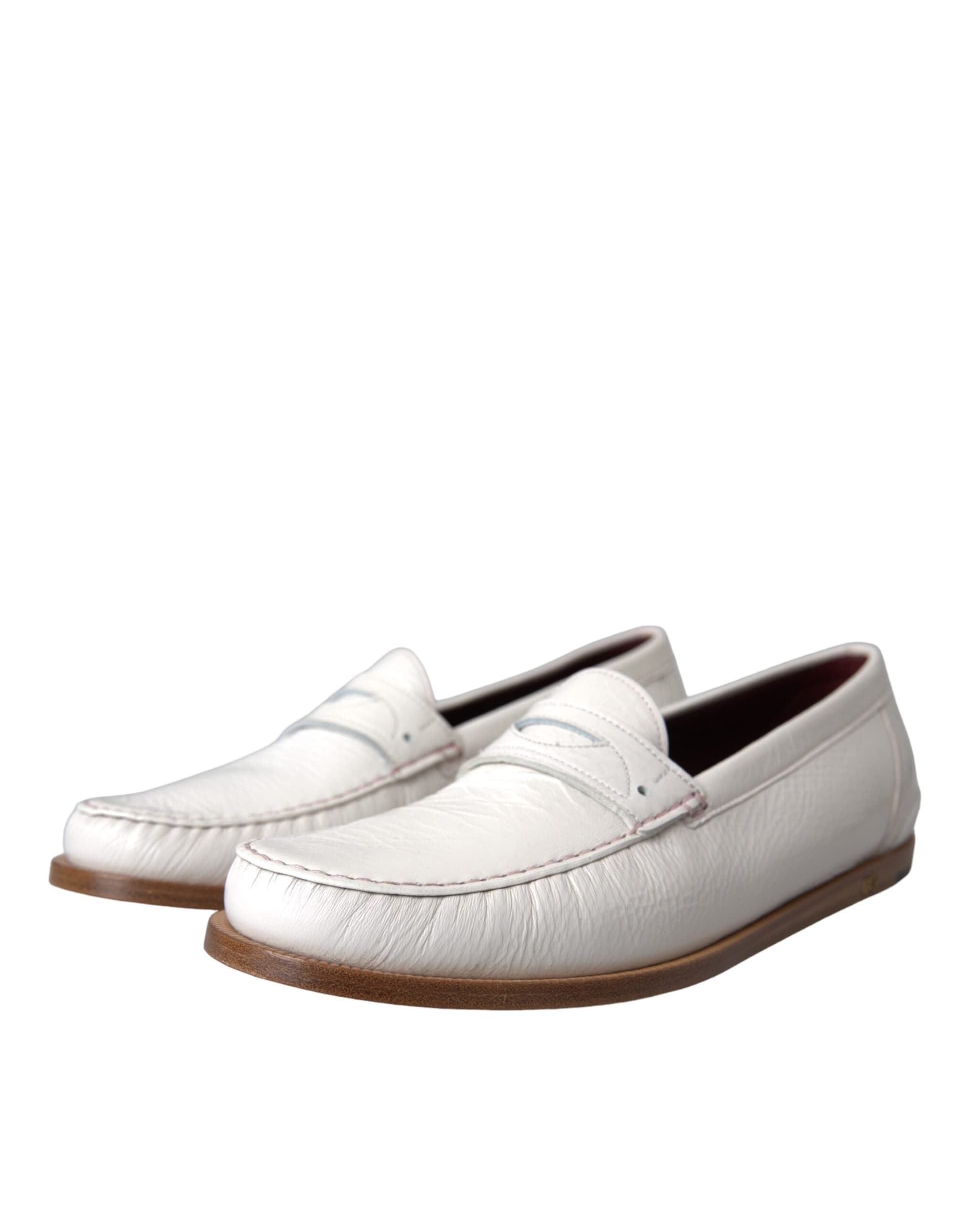 White Leather Slip On Mocassin Loafers Shoes - 2