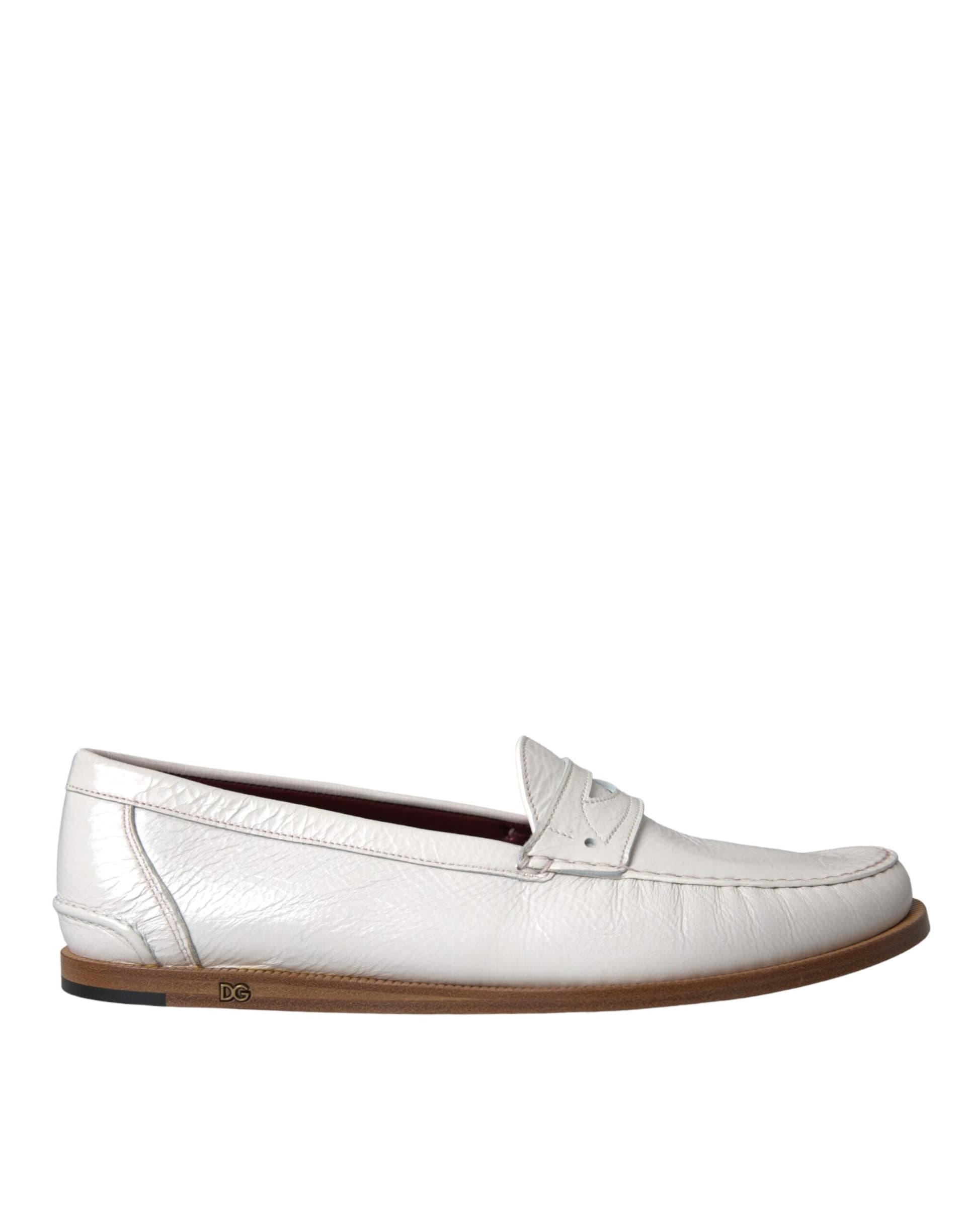 White Leather Slip On Mocassin Loafers Shoes - 6
