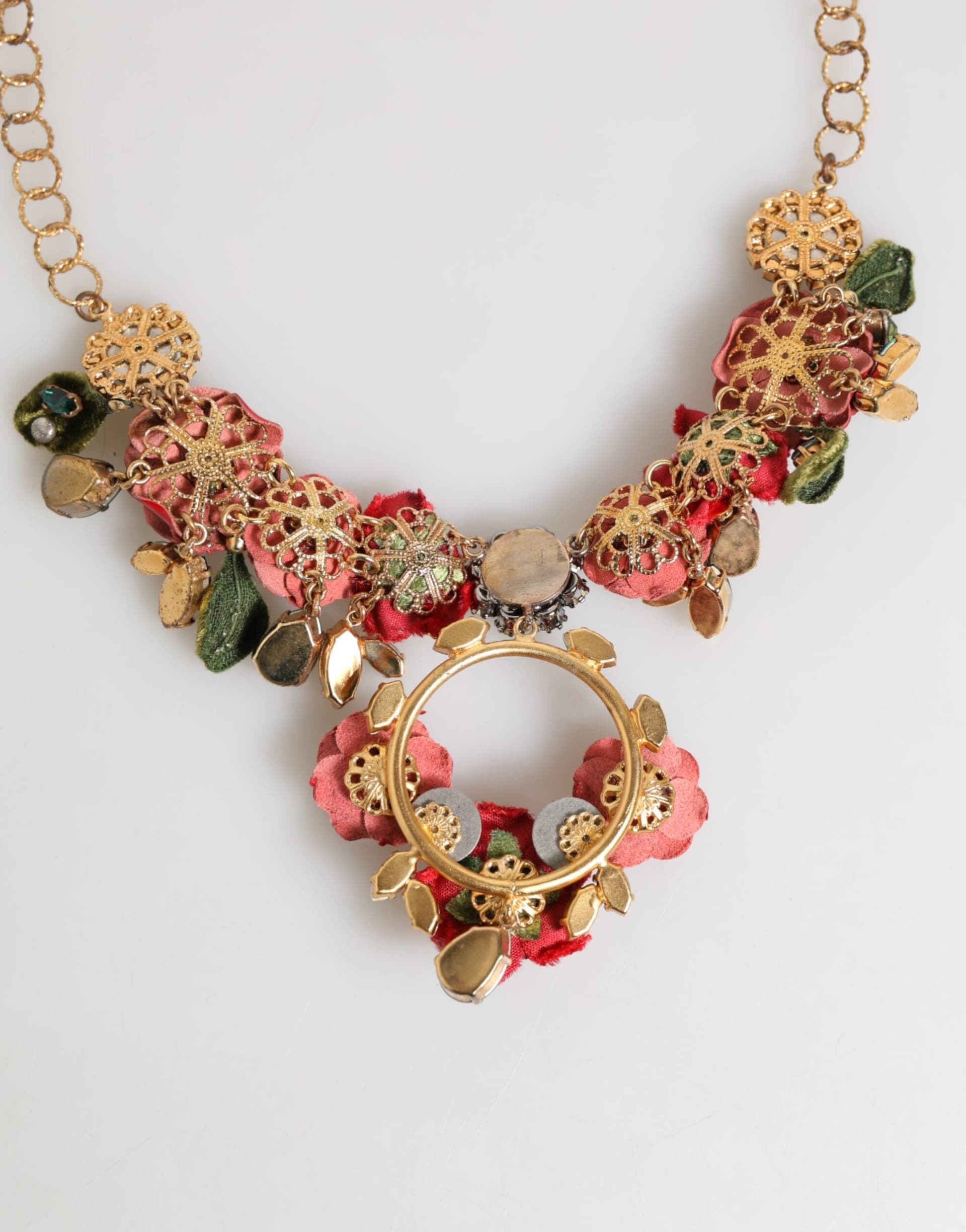 Red Rose Floral Crystal Embellished Statement Jewelry Necklace - 5