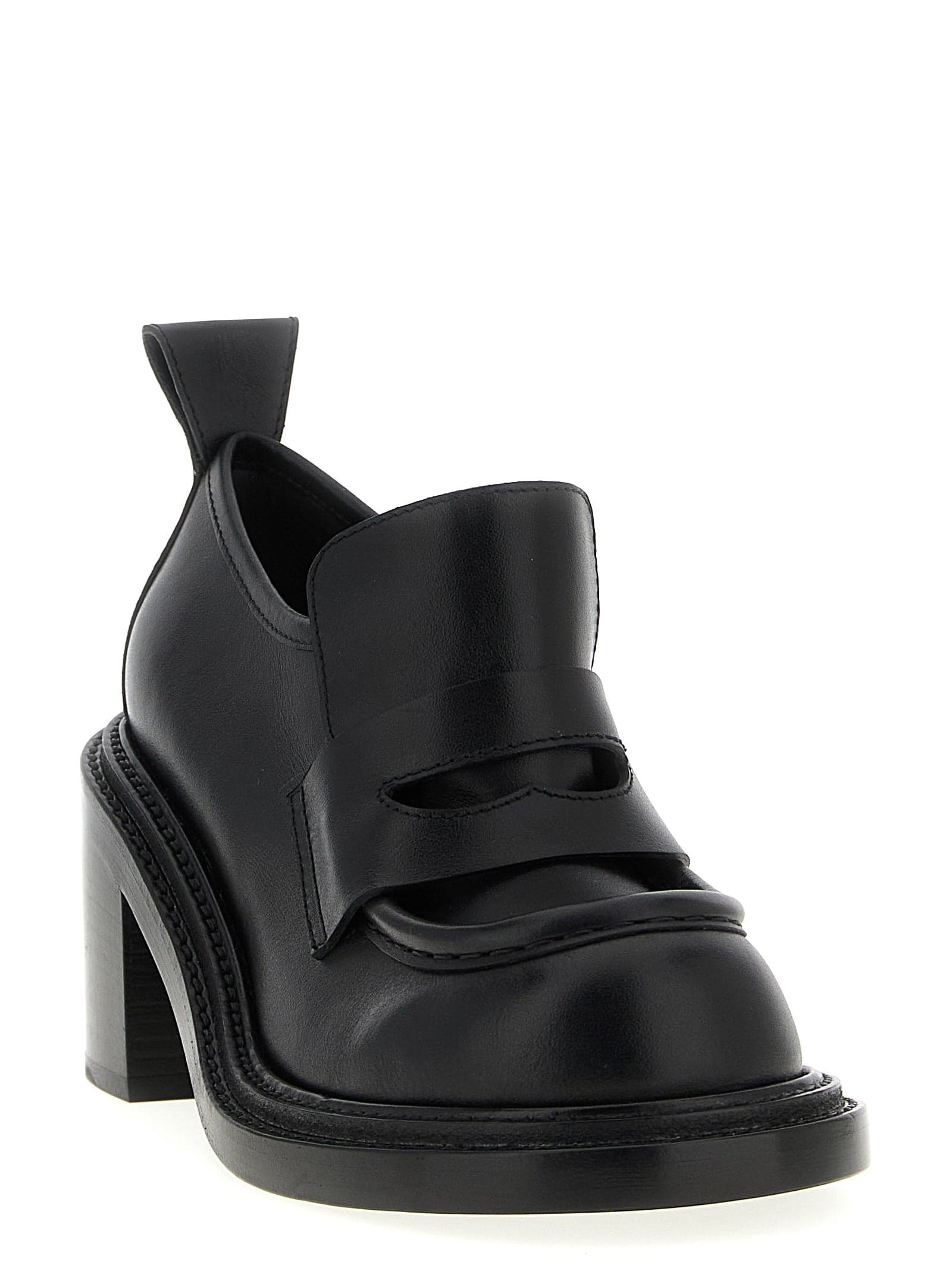 Black Leather Platform Loafers - 2