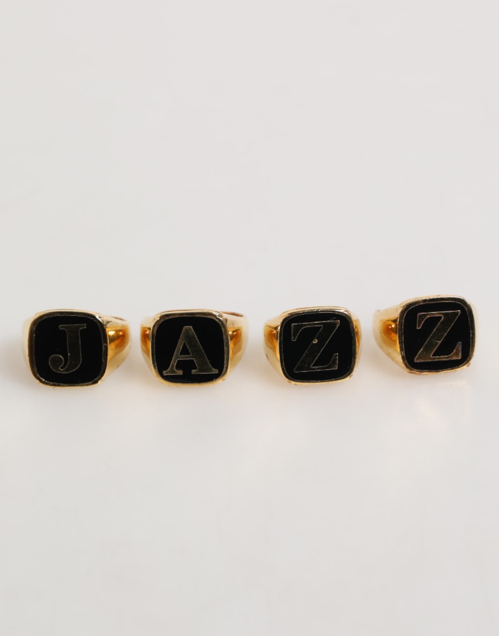 Gold Tone Brass JAZZ Letter Set 4 Pieces Adjustable Ring - 2