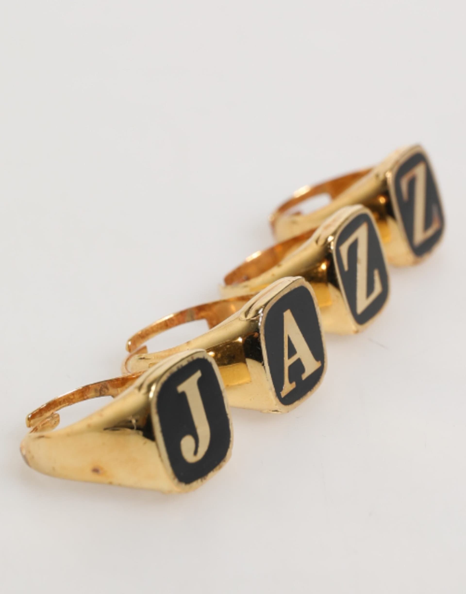 Gold Tone Brass JAZZ Letter Set 4 Pieces Adjustable Ring - 3