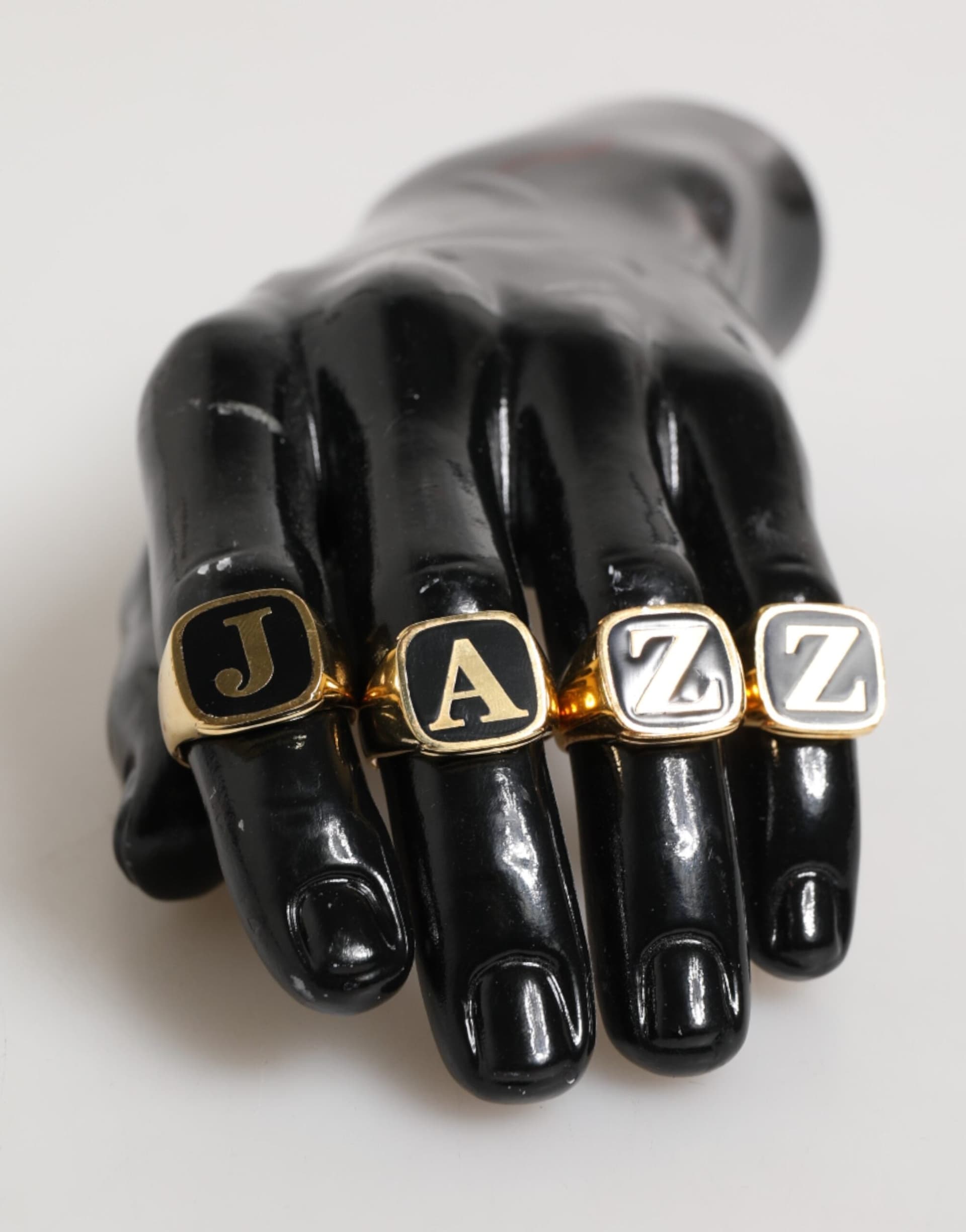 Gold Tone Brass JAZZ Letter Set 4 Pieces Adjustable Ring - 6