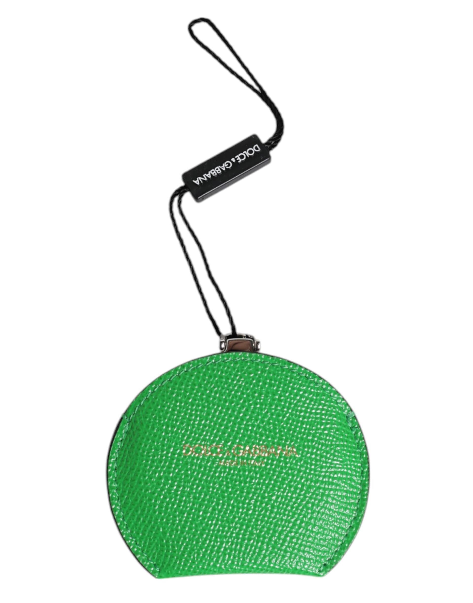 Green Calfskin Leather Round Logo Hand Mirror Holder - 2