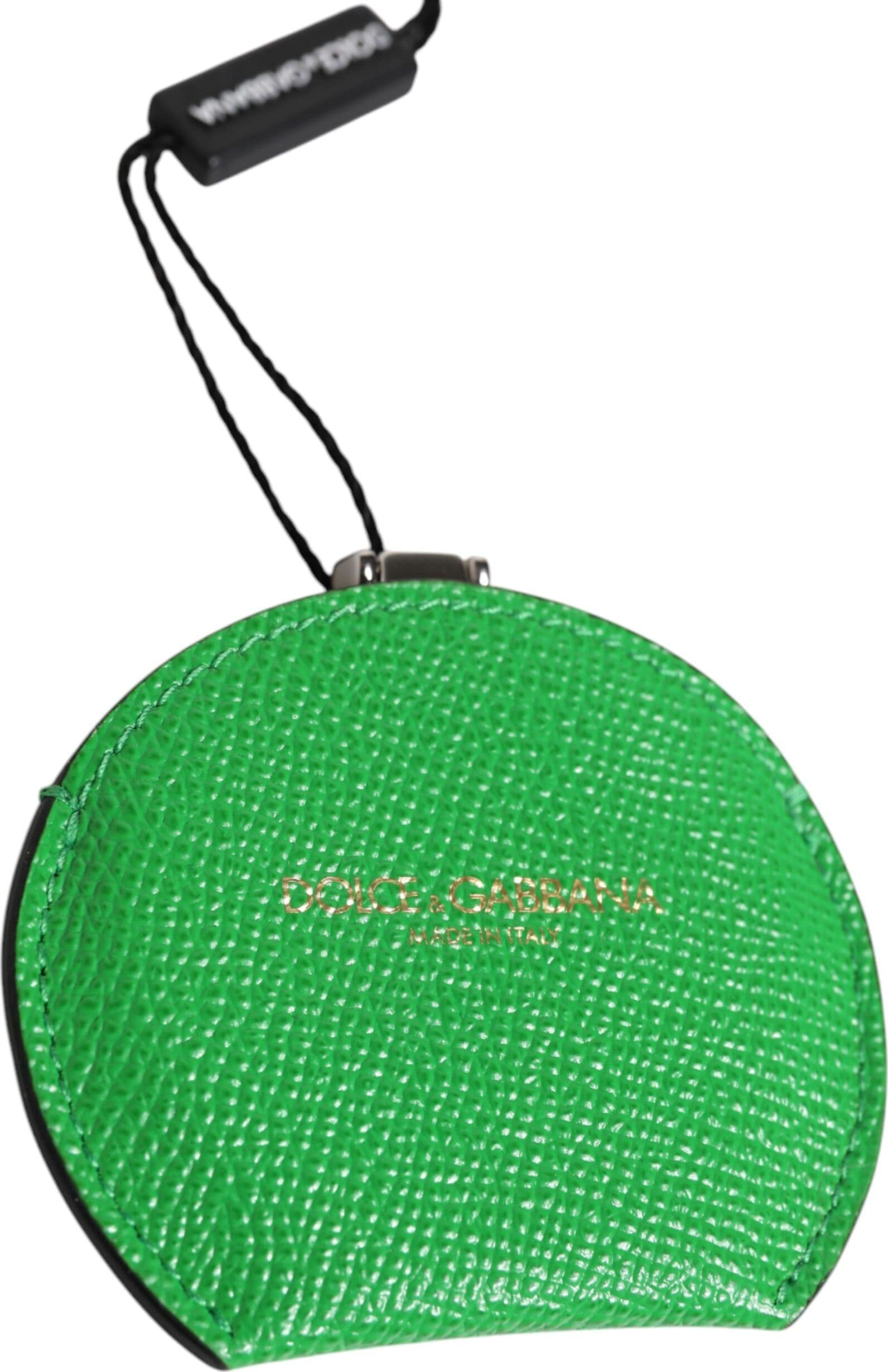 Green Calfskin Leather Round Logo Hand Mirror Holder - 3