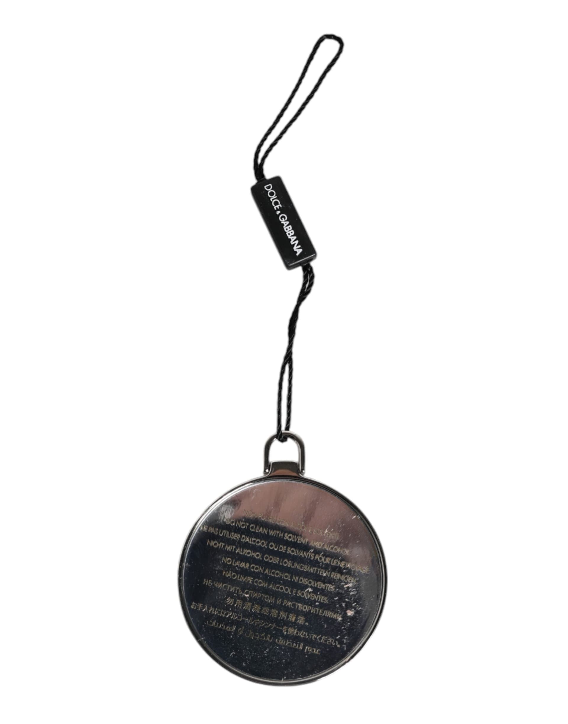 Green Calfskin Leather Round Logo Hand Mirror Holder - 5