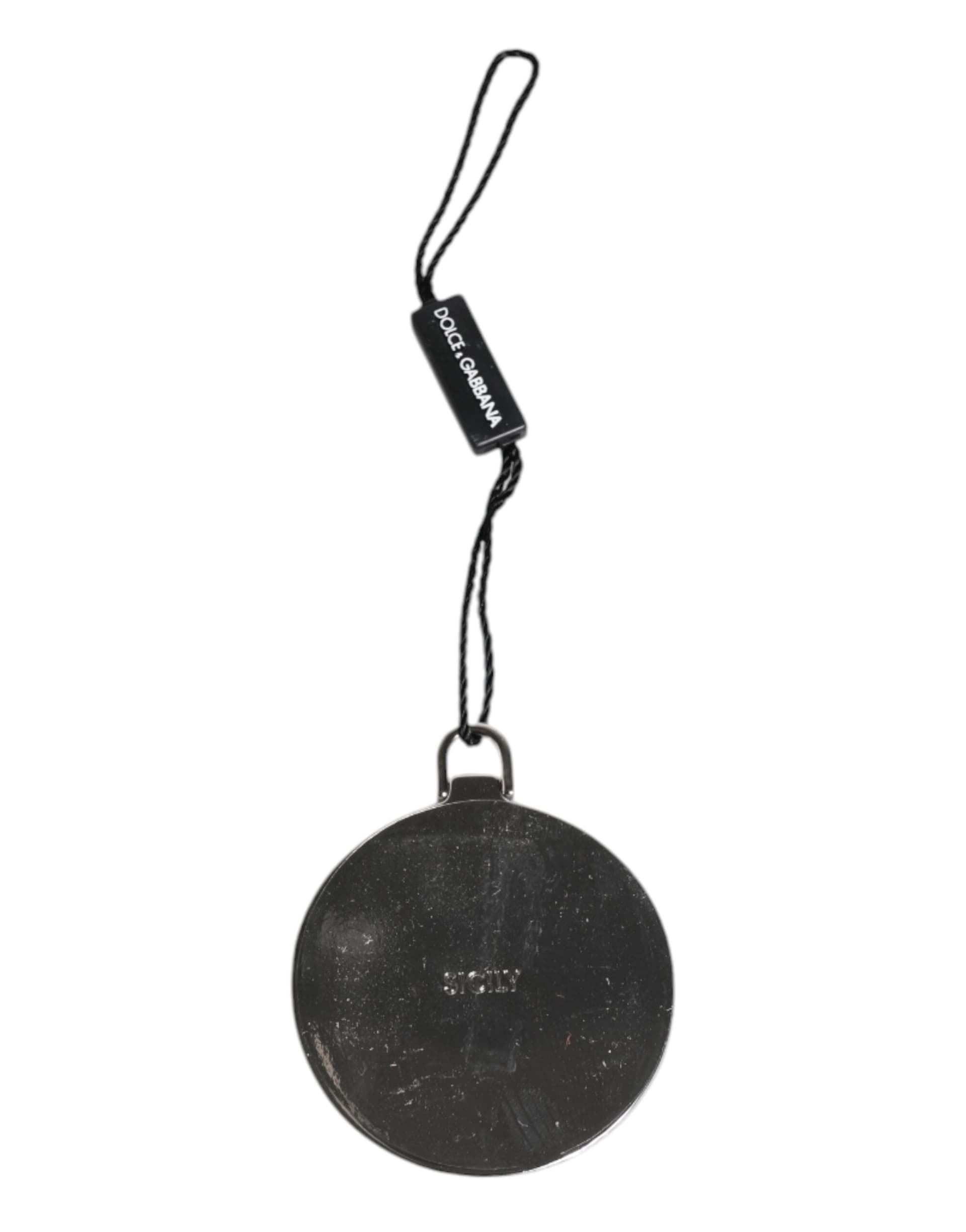 Green Calfskin Leather Round Logo Hand Mirror Holder - 6