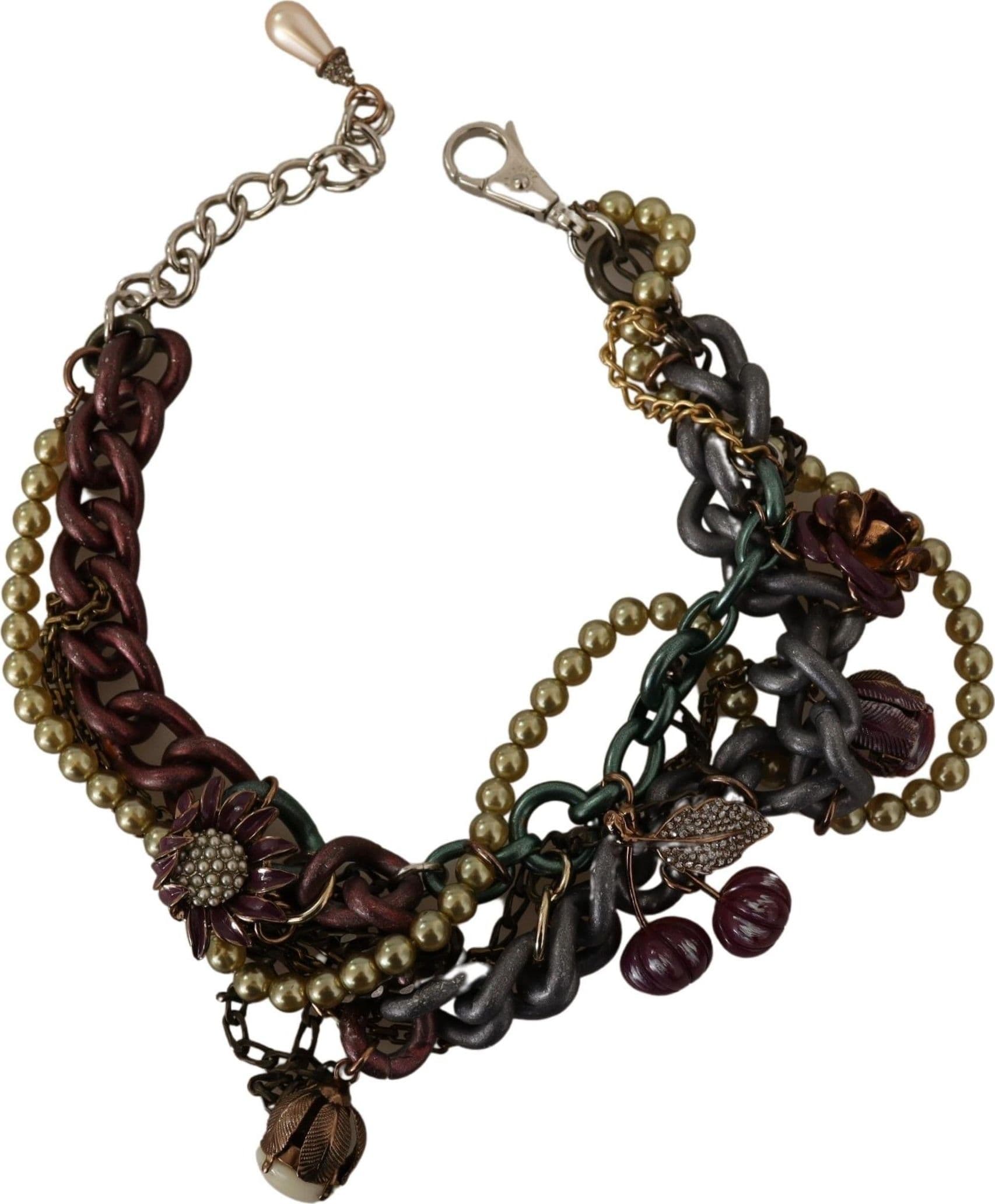 Gold Brass Sicily Floral Crystal Statement Necklace - 3