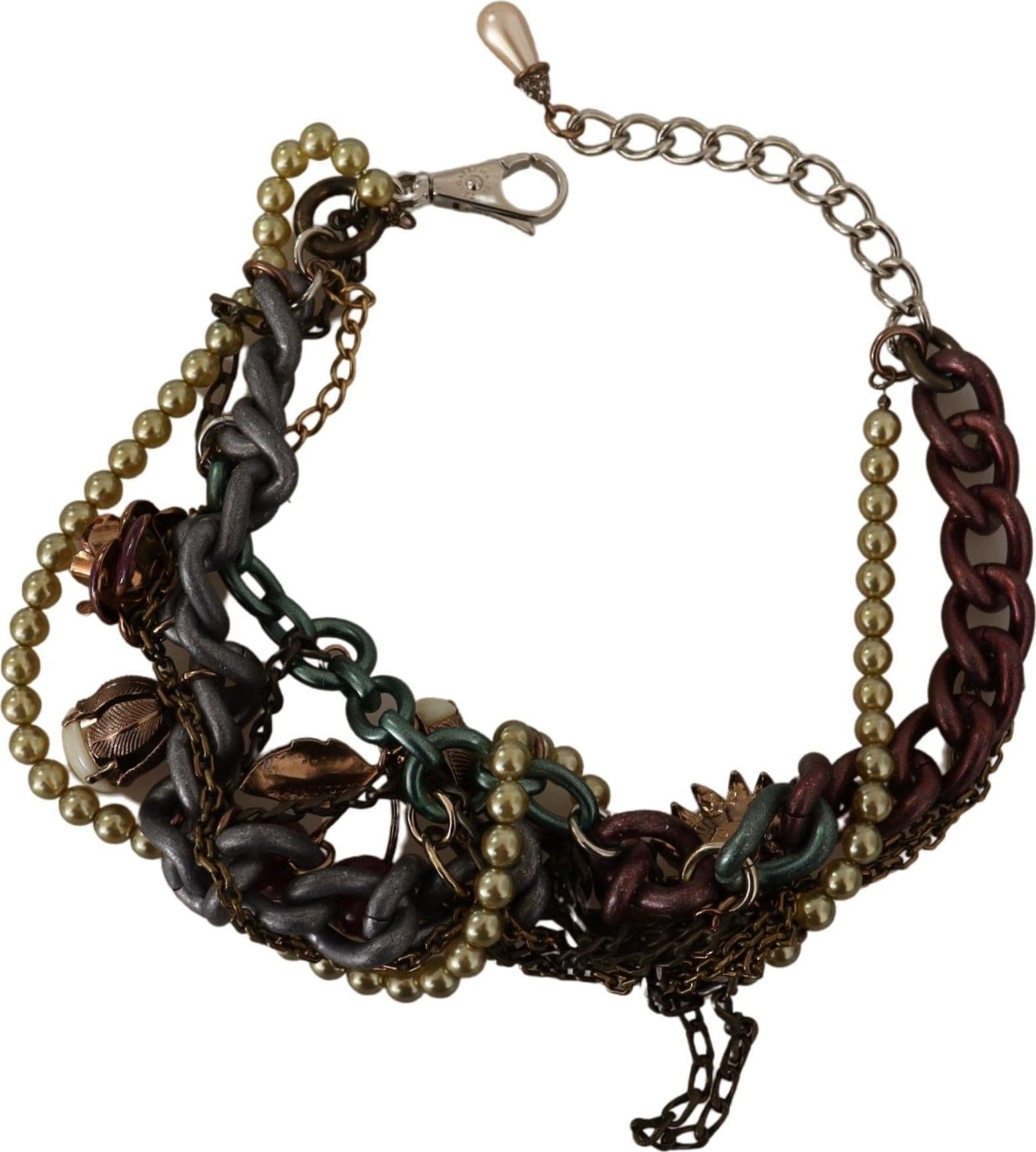 Gold Brass Sicily Floral Crystal Statement Necklace - 4