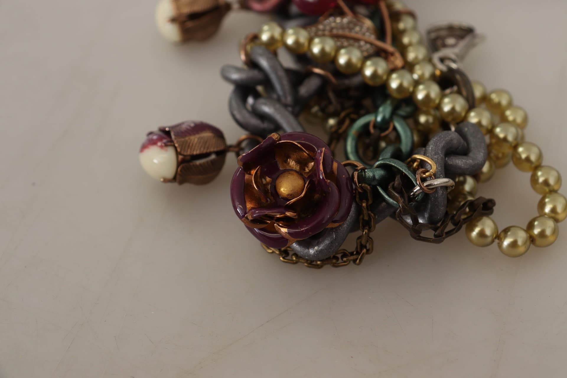 Gold Brass Sicily Floral Crystal Statement Necklace - 5