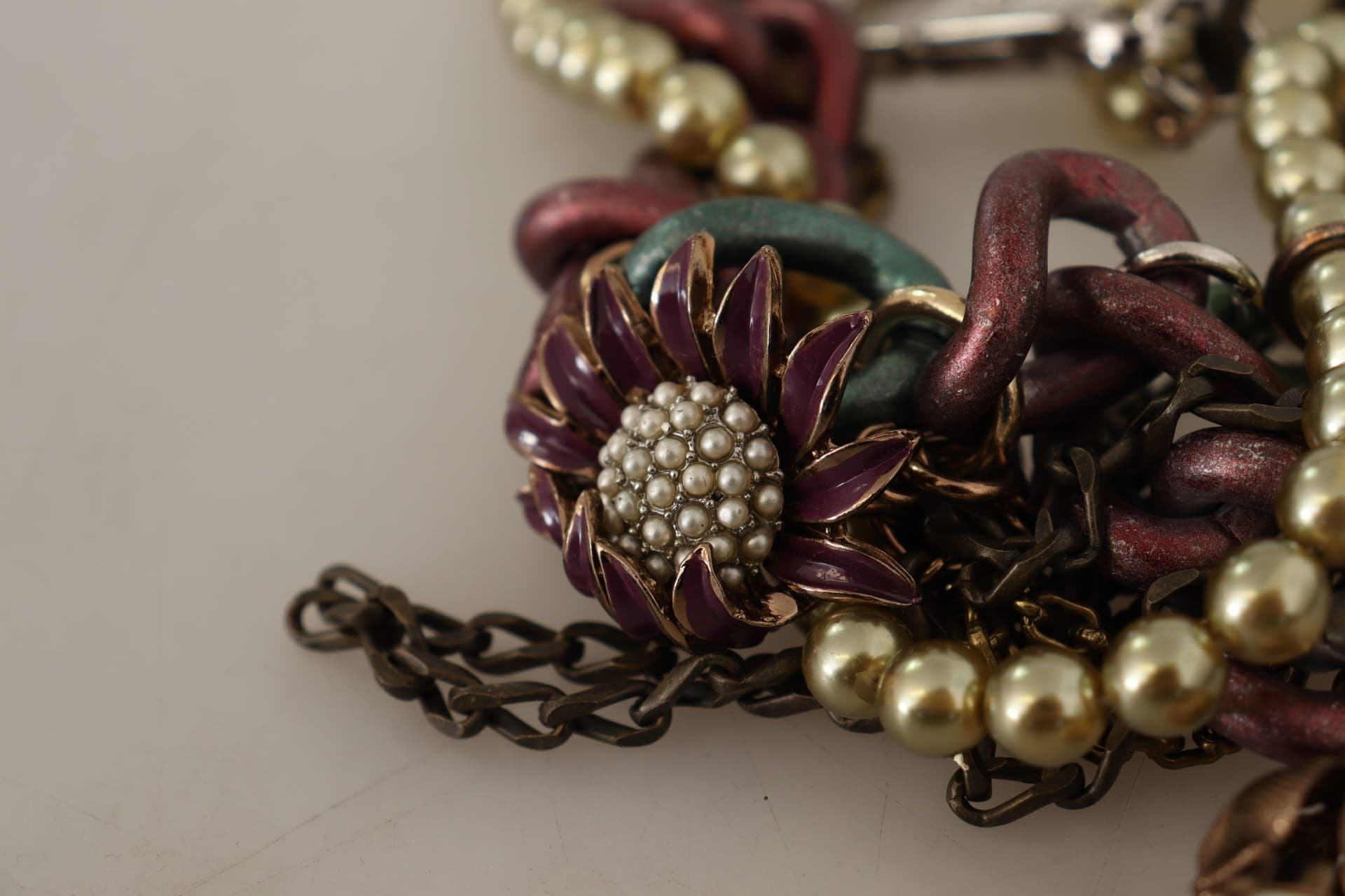 Gold Brass Sicily Floral Crystal Statement Necklace - 7