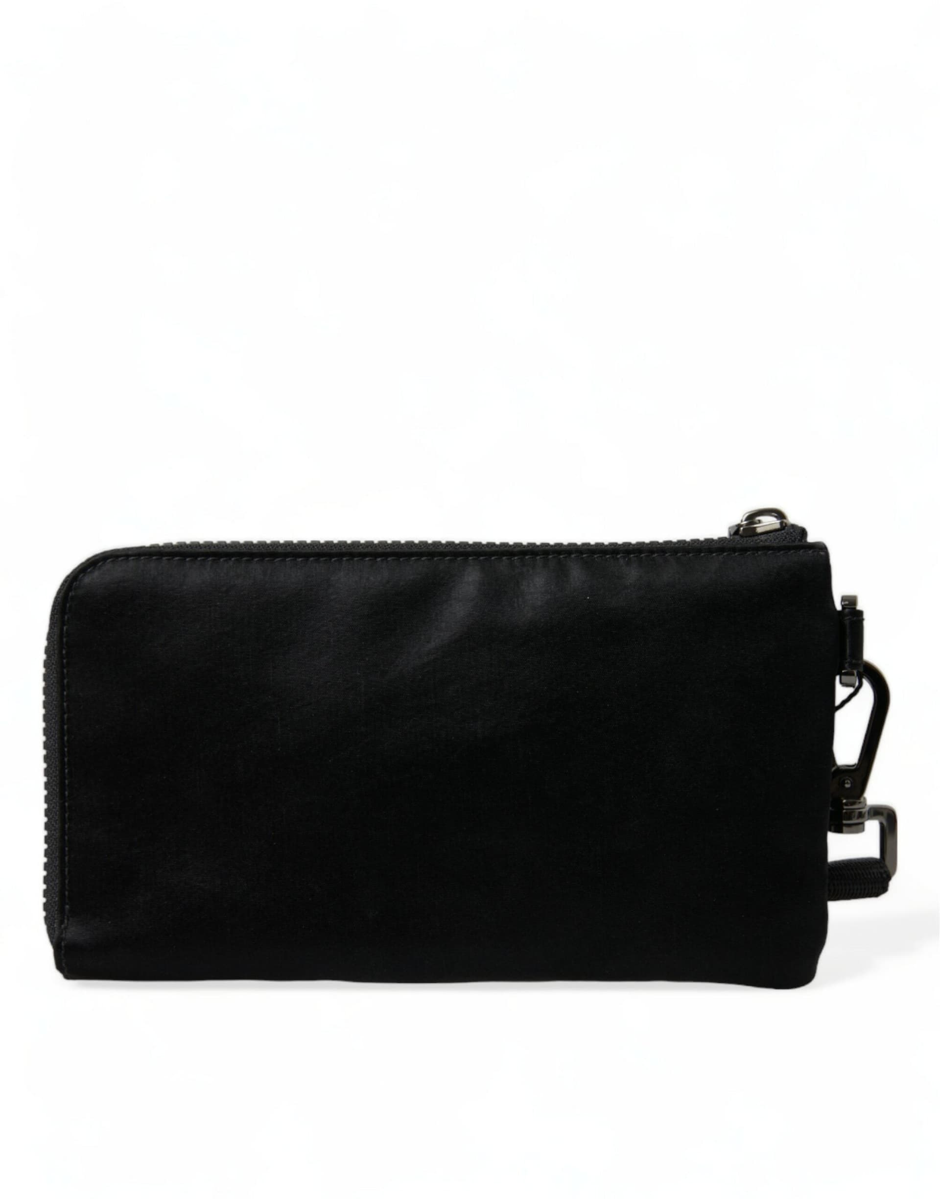 Black Nylon Logo Plaque Keyring Pouch Clutch Bag - 3