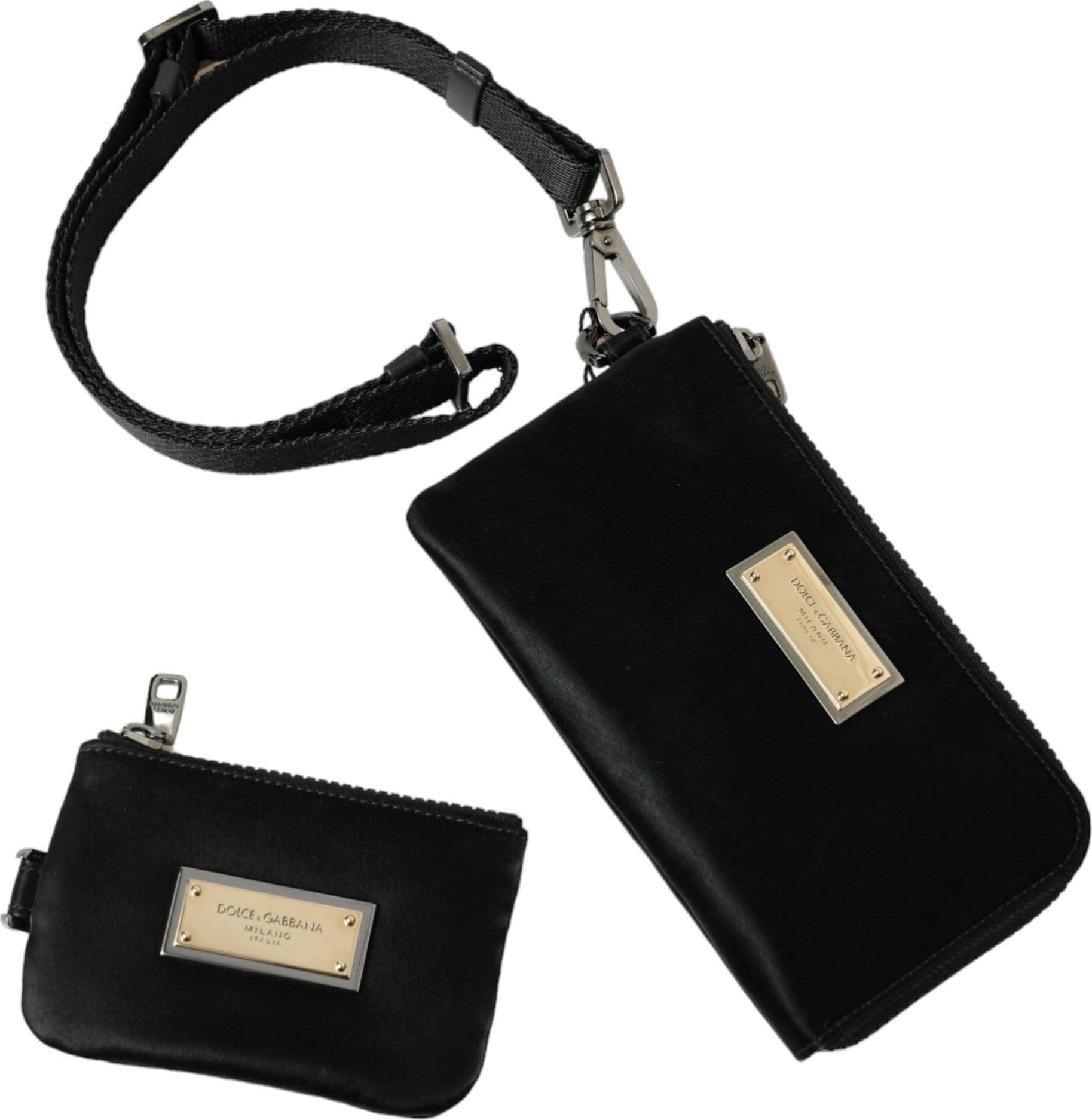 Black Nylon Logo Plaque Keyring Pouch Clutch Bag - 6