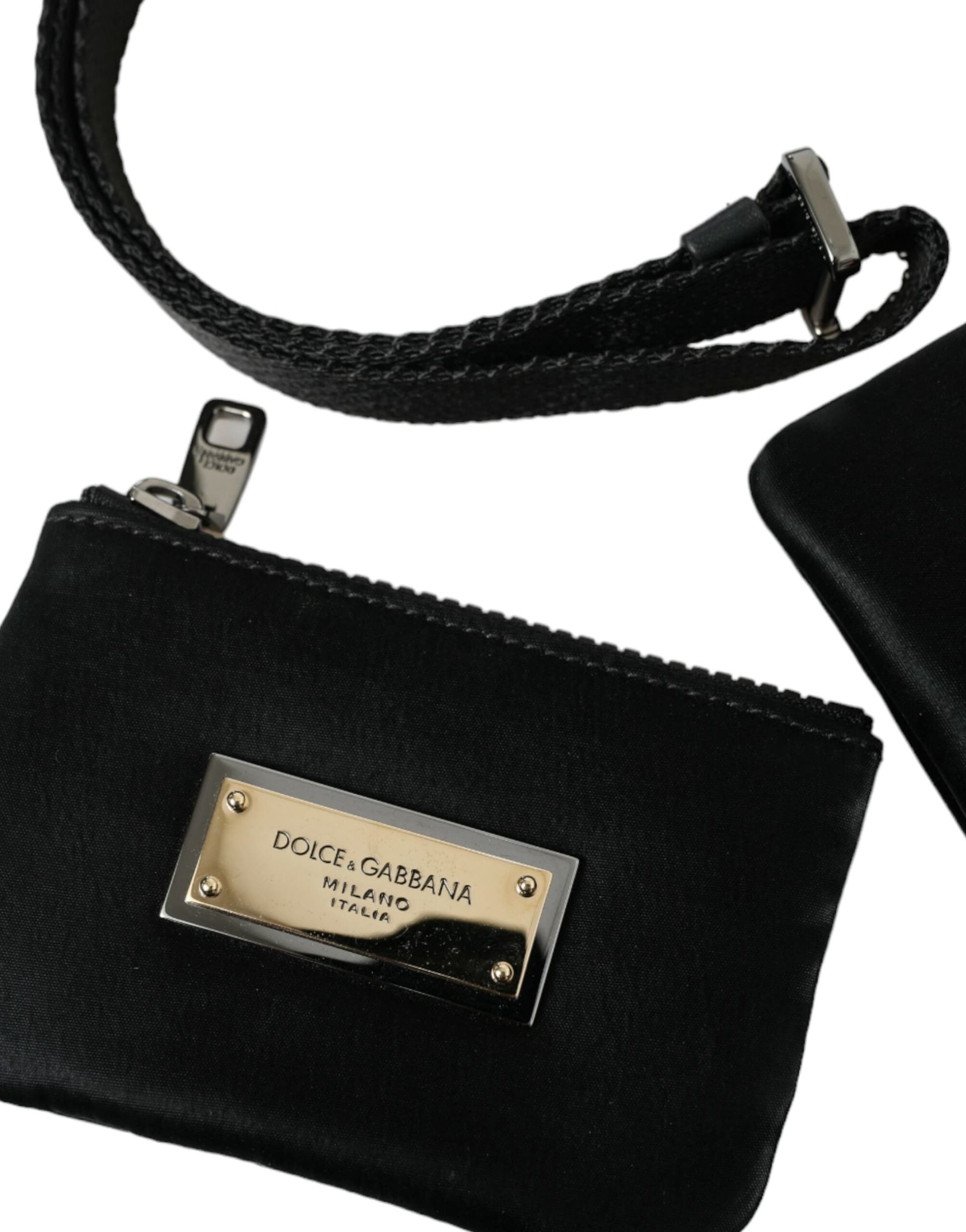 Black Nylon Logo Plaque Keyring Pouch Clutch Bag - 7