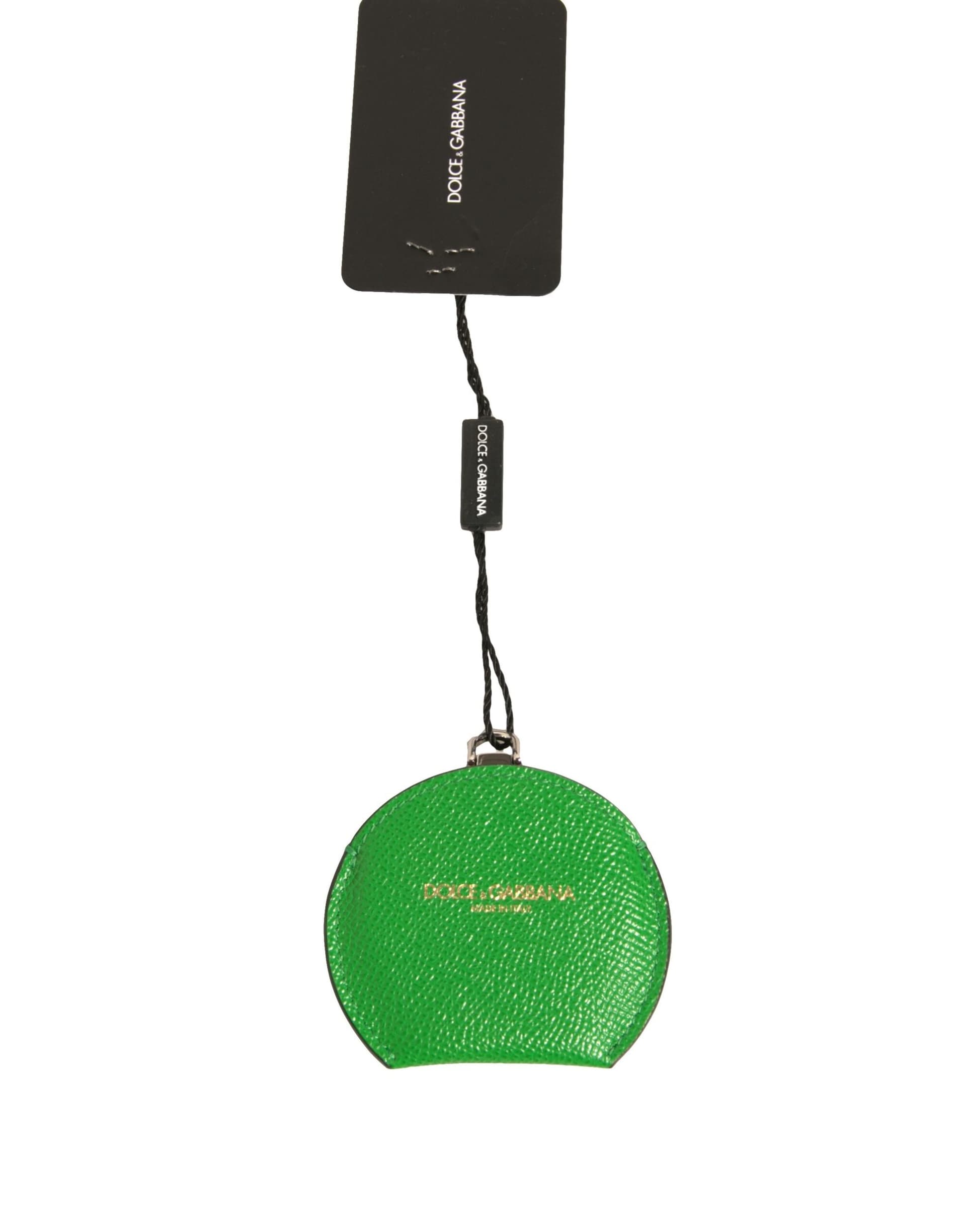 Green Calfskin Leather Round Logo Hand Mirror Holder - 2