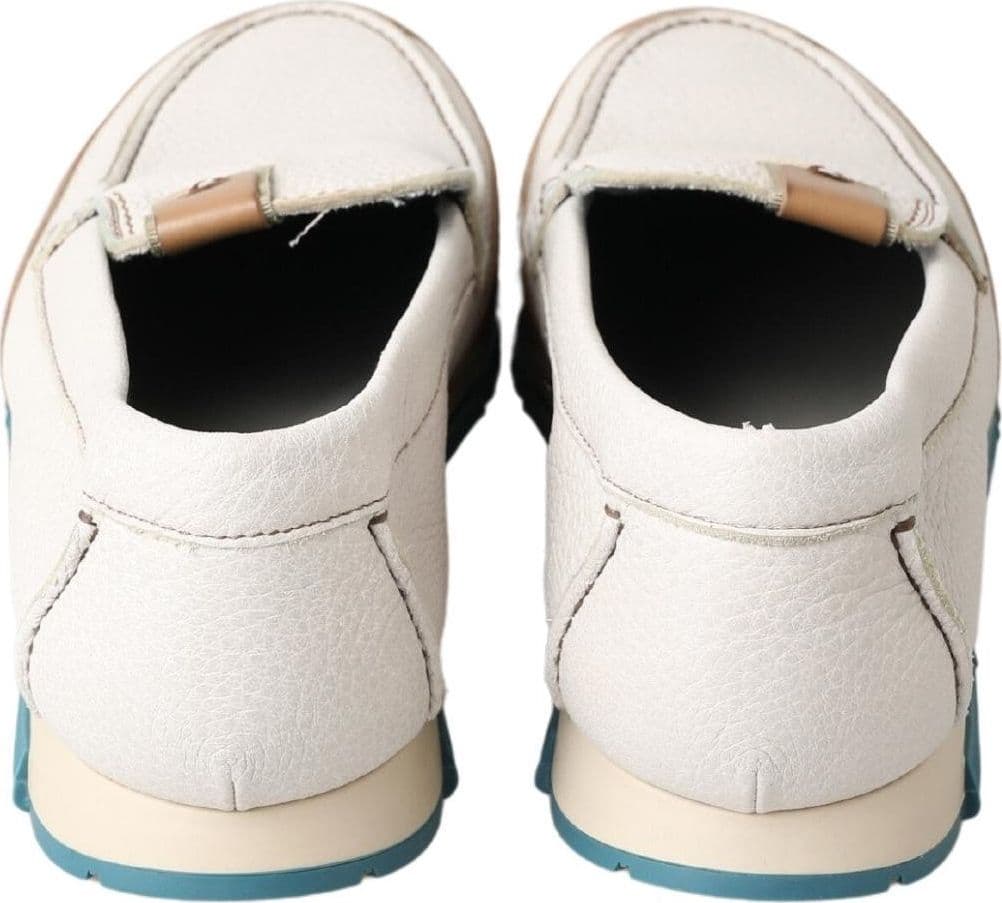 White Leather Loafers Moccasins Shoes - 6