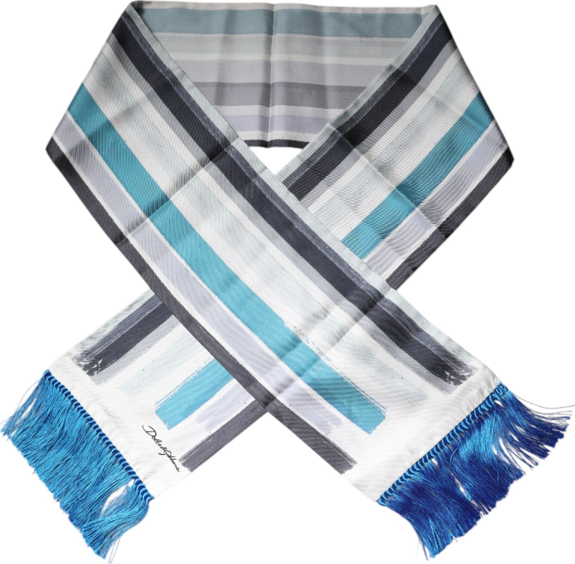 Multicolor Stripes Silk Fringes Neck Foulard Scarf - 2