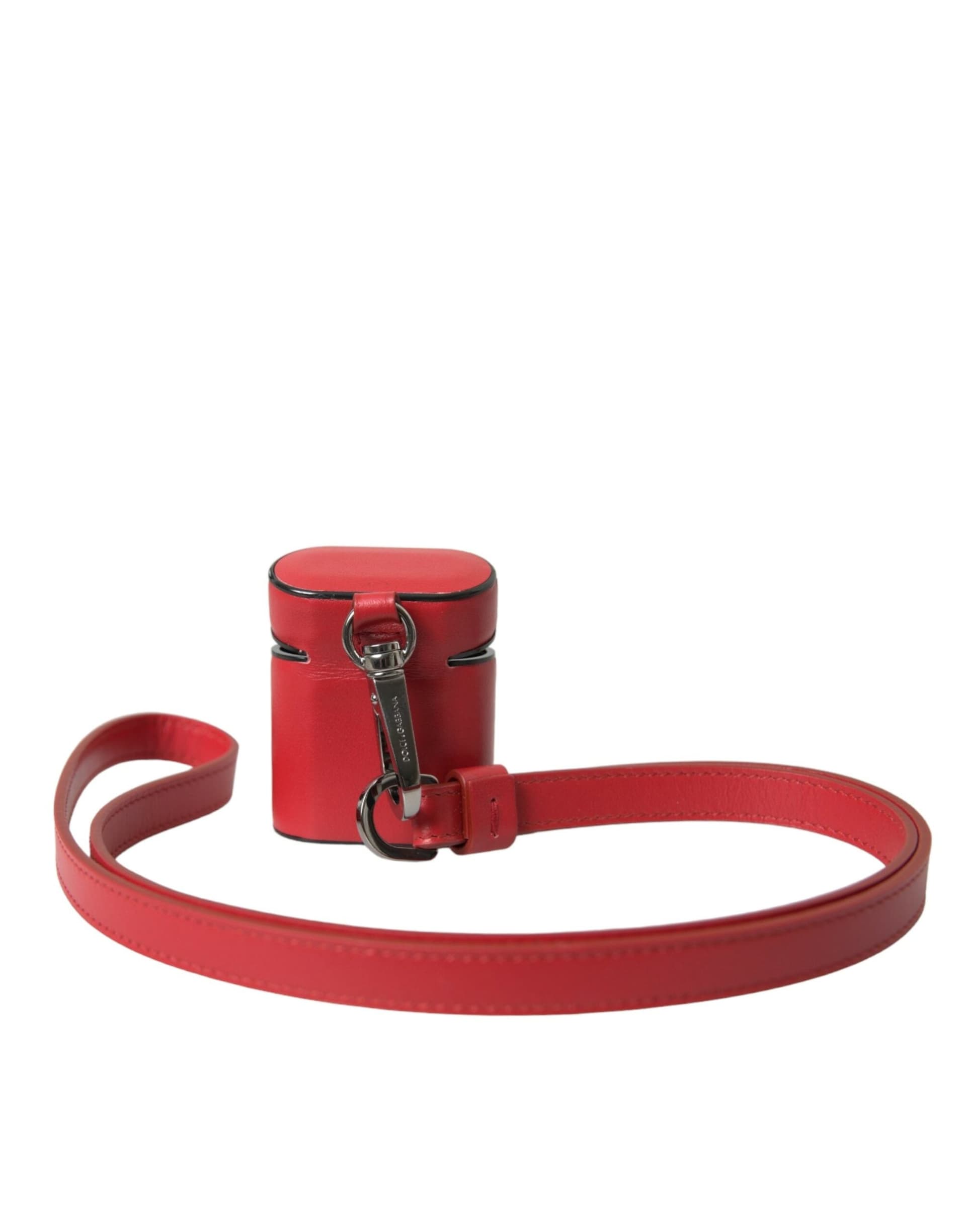 Red Calfskin Leather Logo Print Strap Men Airpods Case - 2