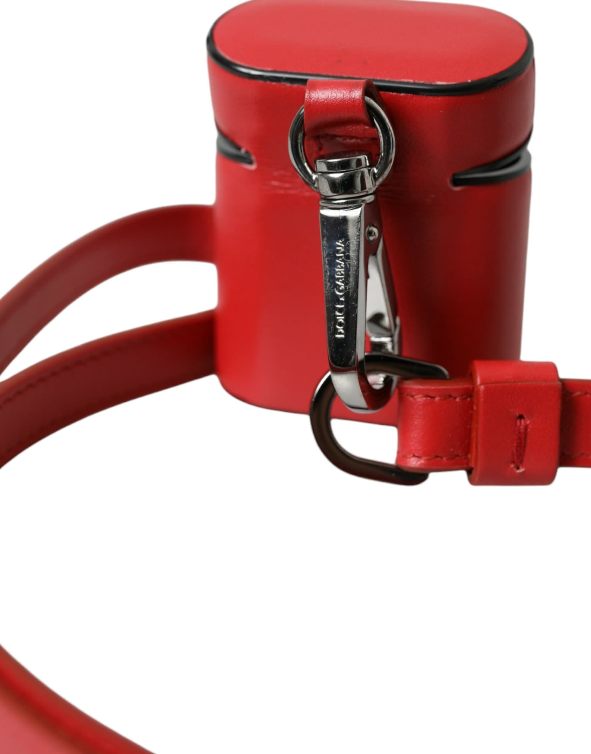 Red Calfskin Leather Logo Print Strap Men Airpods Case - 3