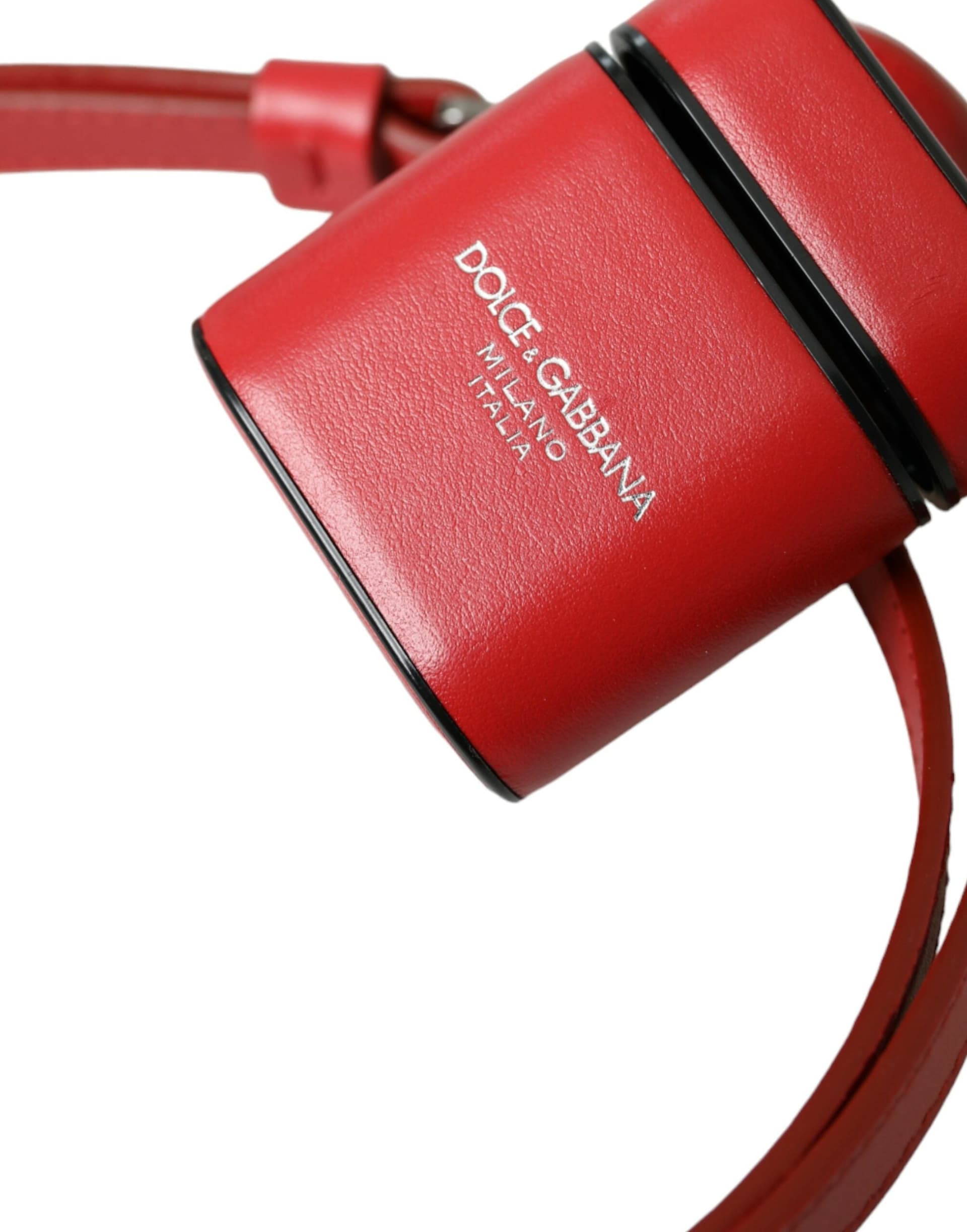 Red Calfskin Leather Logo Print Strap Men Airpods Case - 4