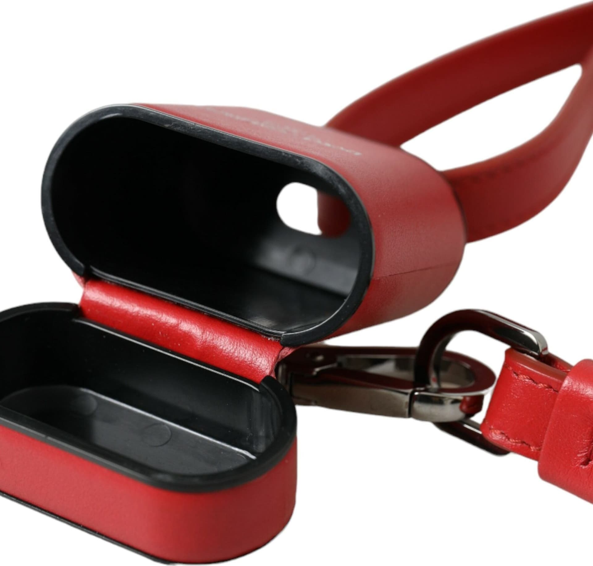 Red Calfskin Leather Logo Print Strap Men Airpods Case - 5