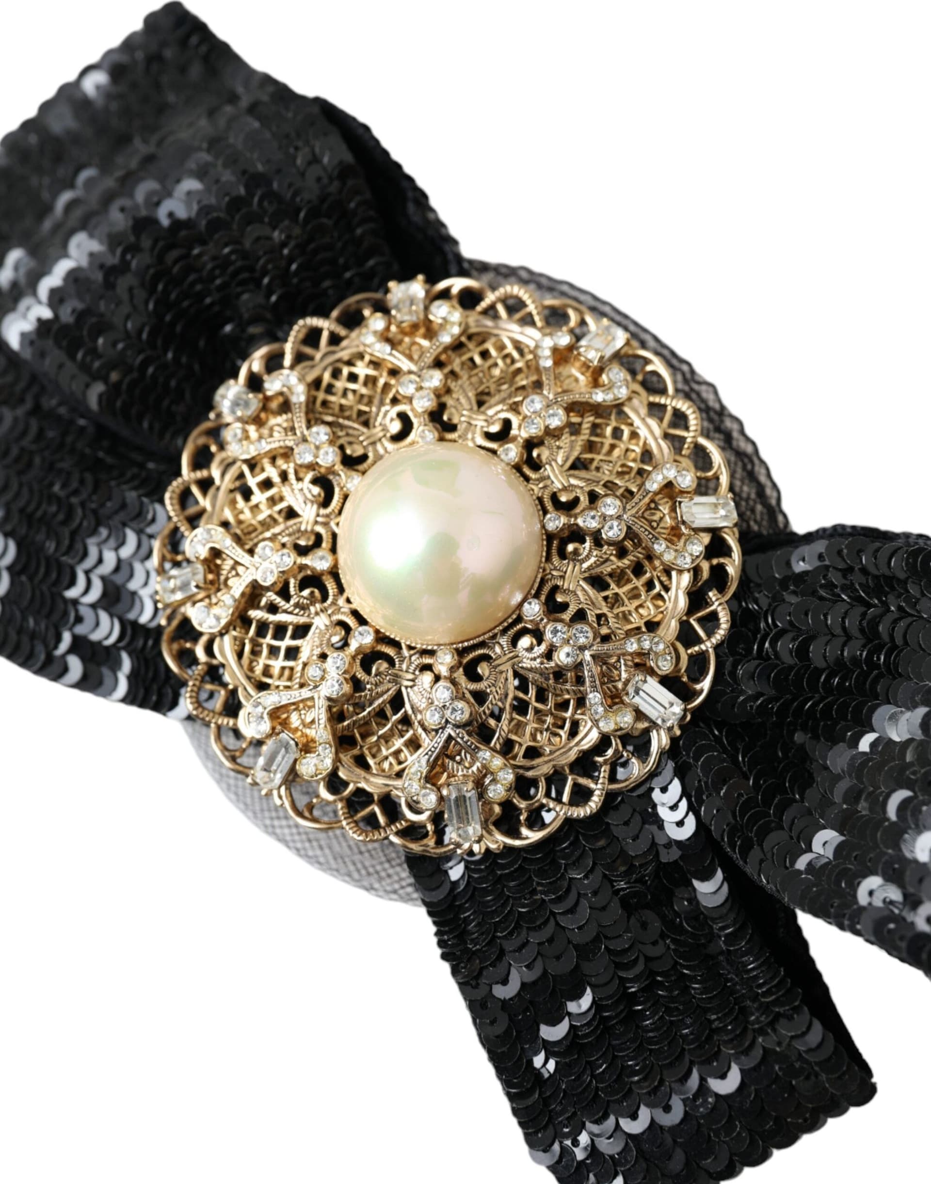 Black Sequin Pearl Handmade Brooch Hair Pin - 2
