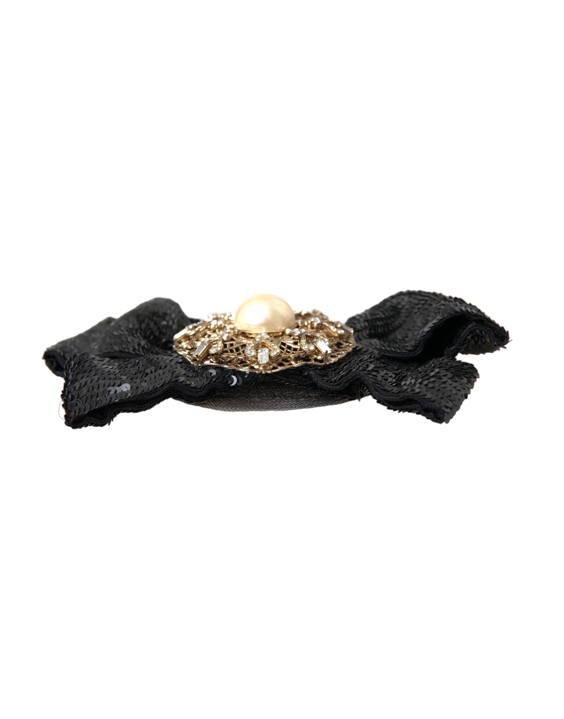 Black Sequin Pearl Handmade Brooch Hair Pin - 4